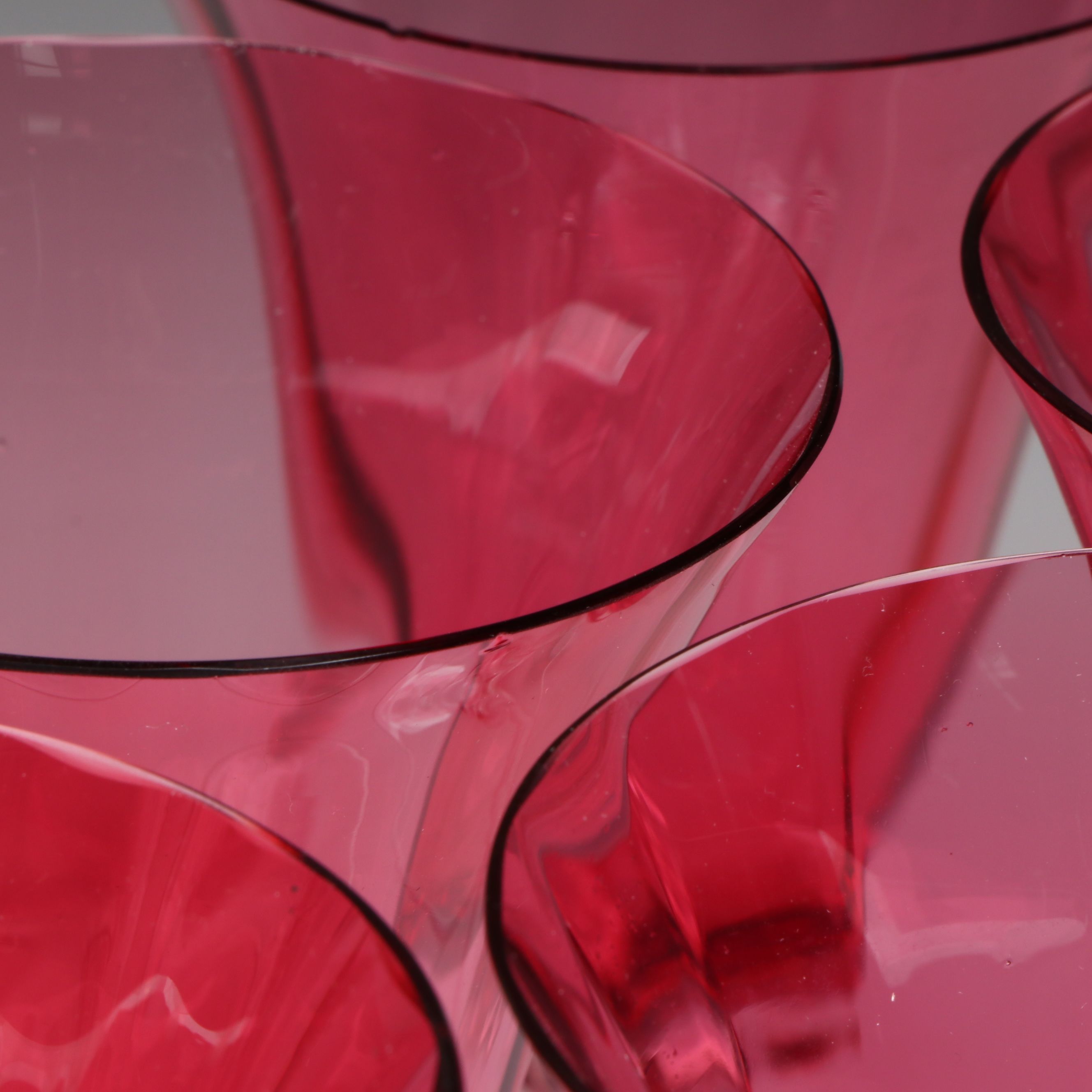 Cranberry Glass Goblets with Clear Stems