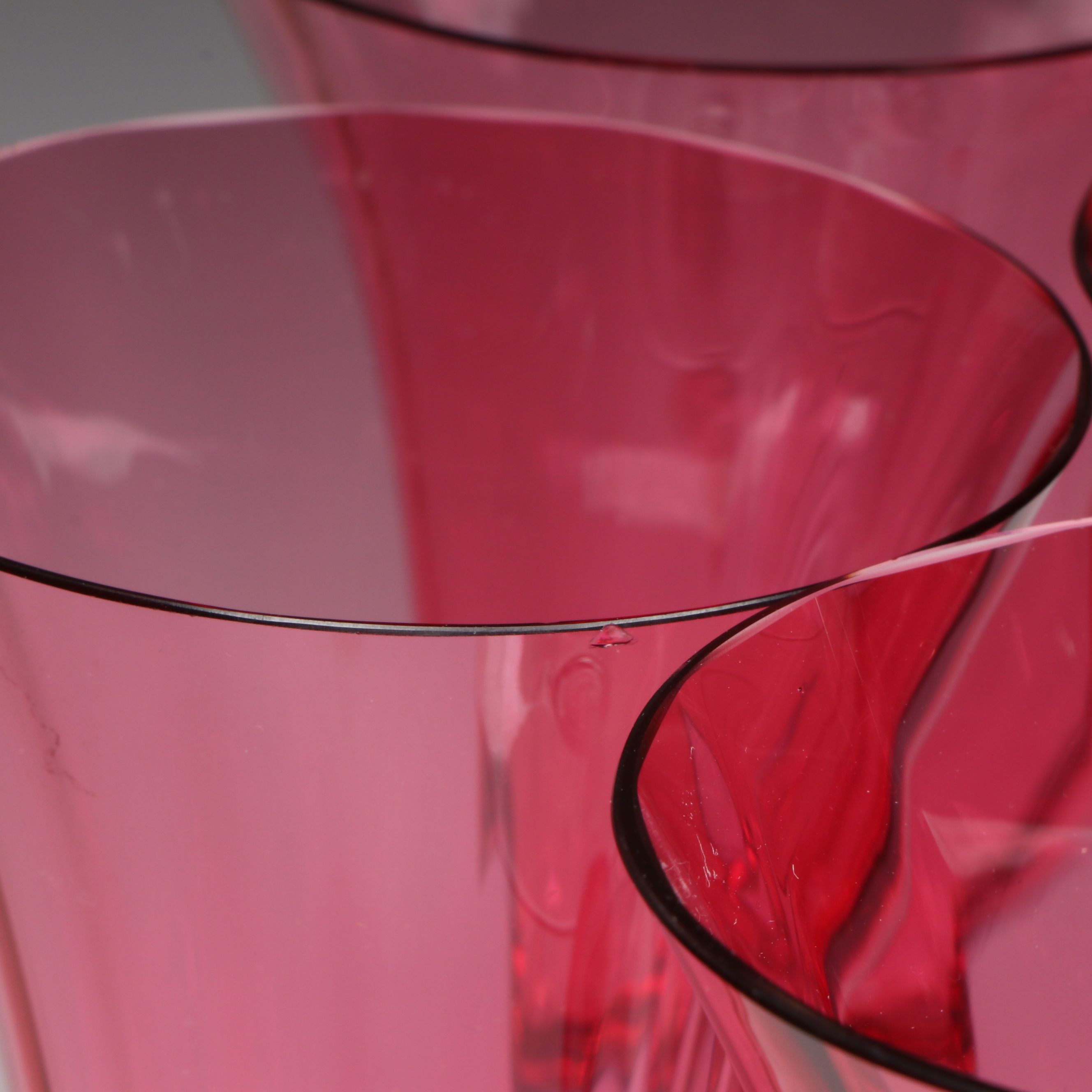 Cranberry Glass Goblets with Clear Stems