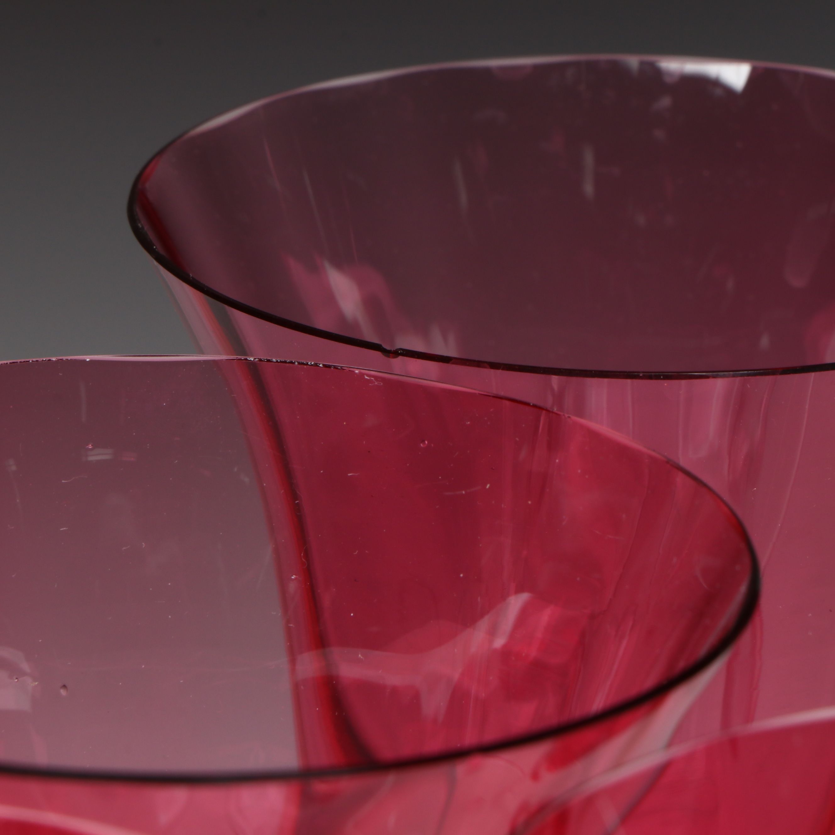 Cranberry Glass Goblets with Clear Stems