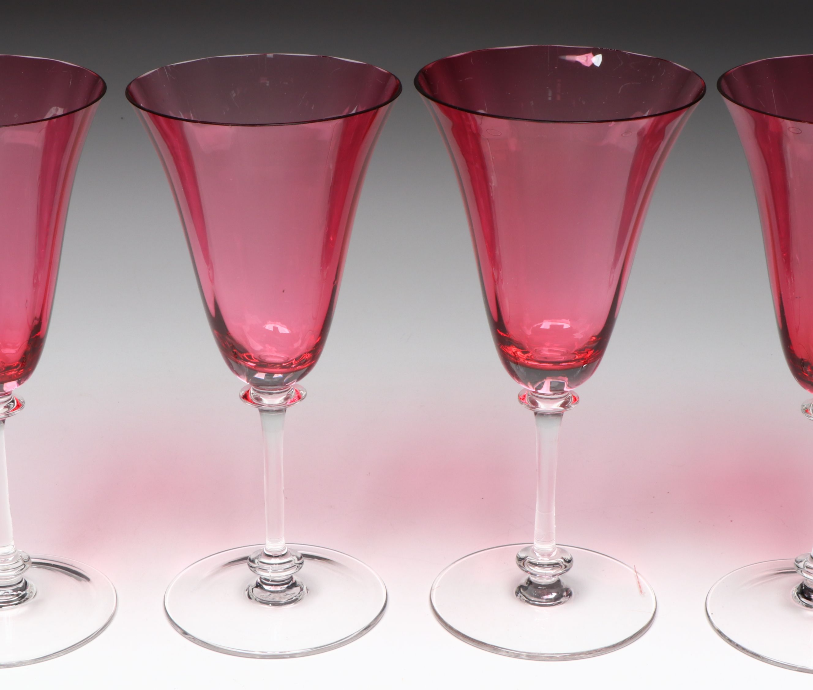 Cranberry Glass Goblets with Clear Stems