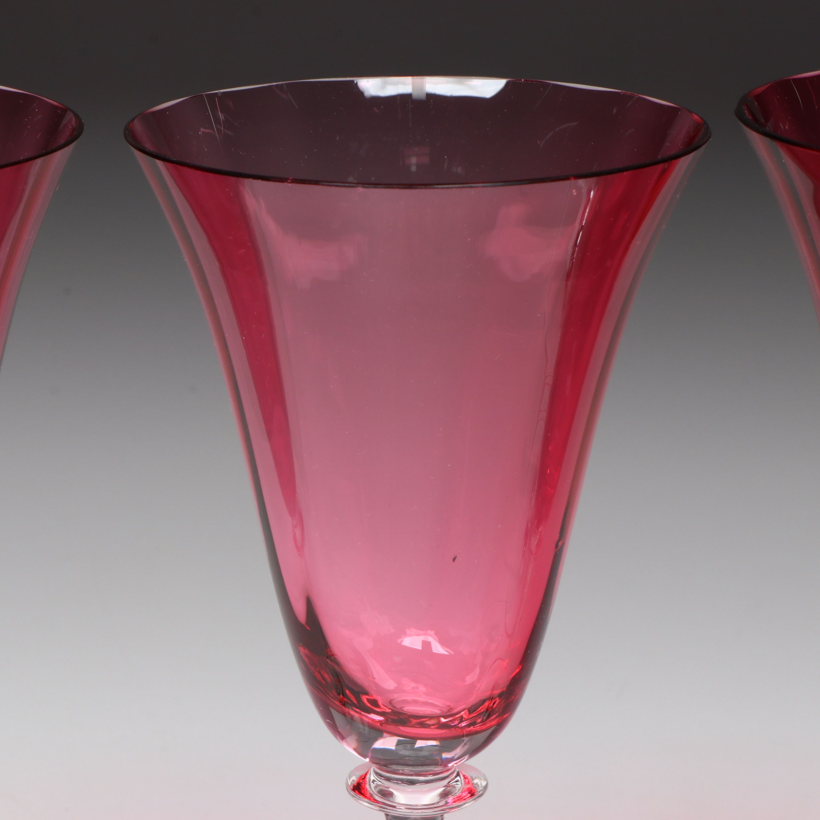 Cranberry Glass Goblets with Clear Stems