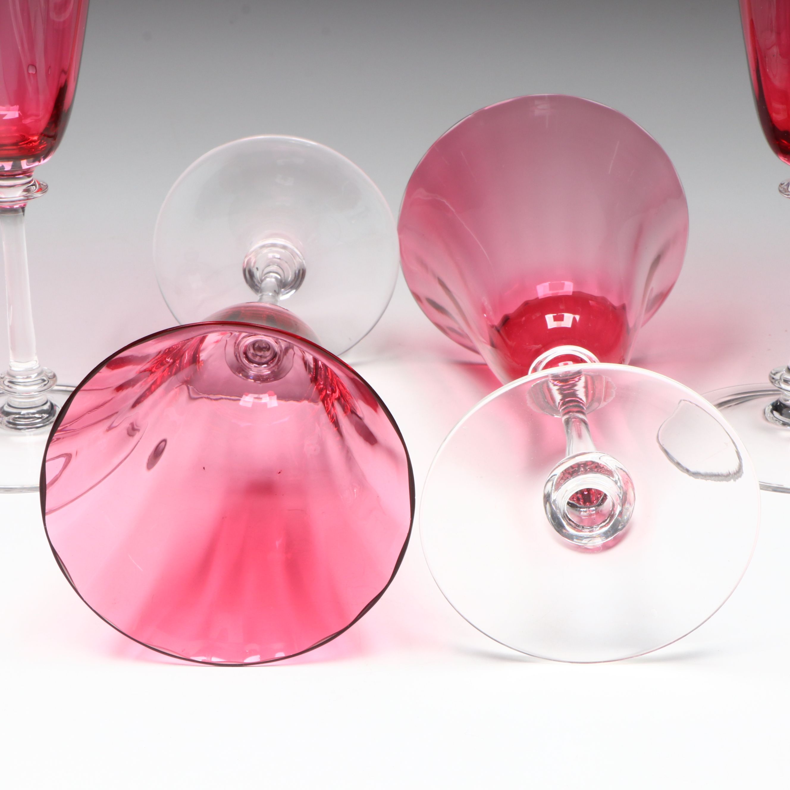 Cranberry Glass Goblets with Clear Stems