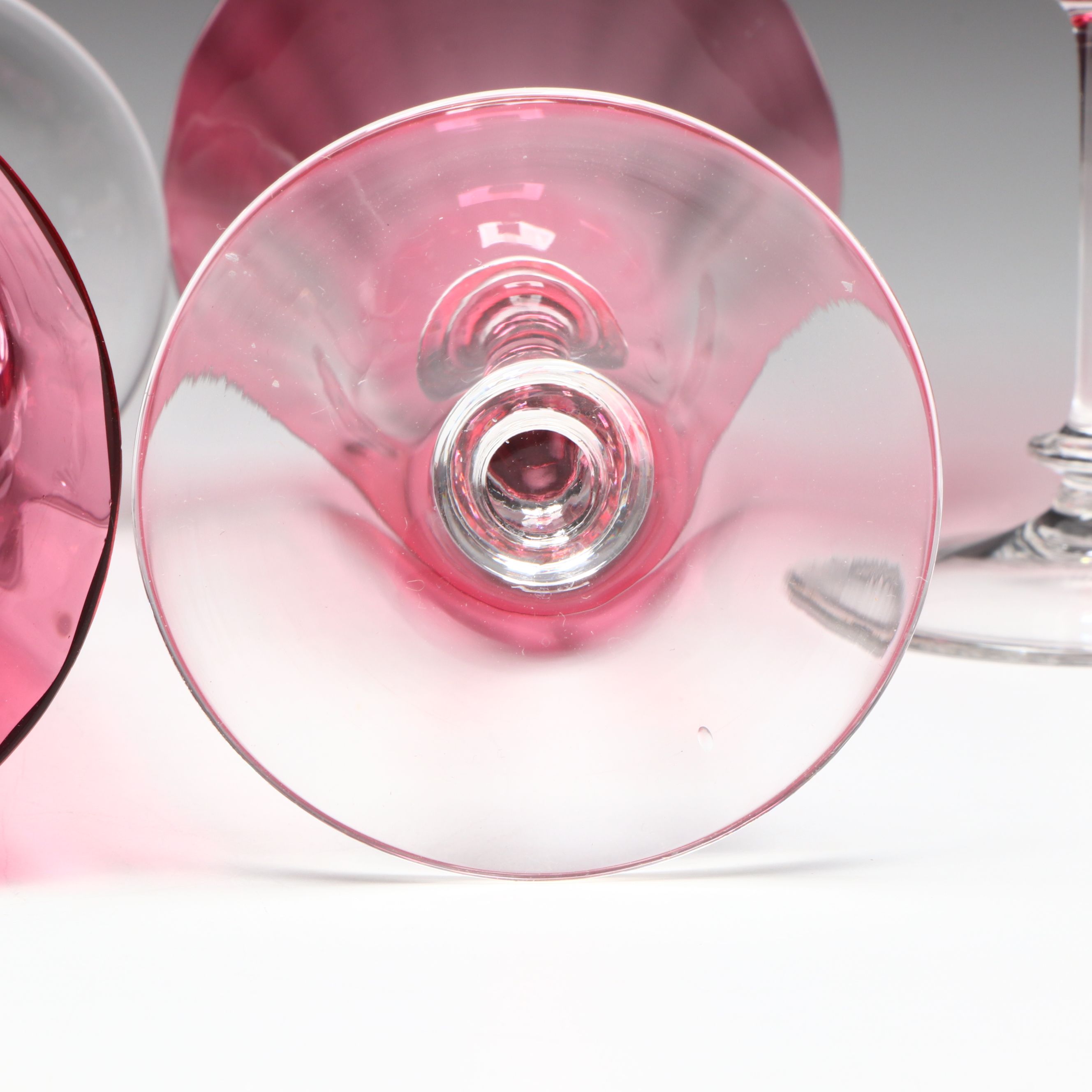 Cranberry Glass Goblets with Clear Stems