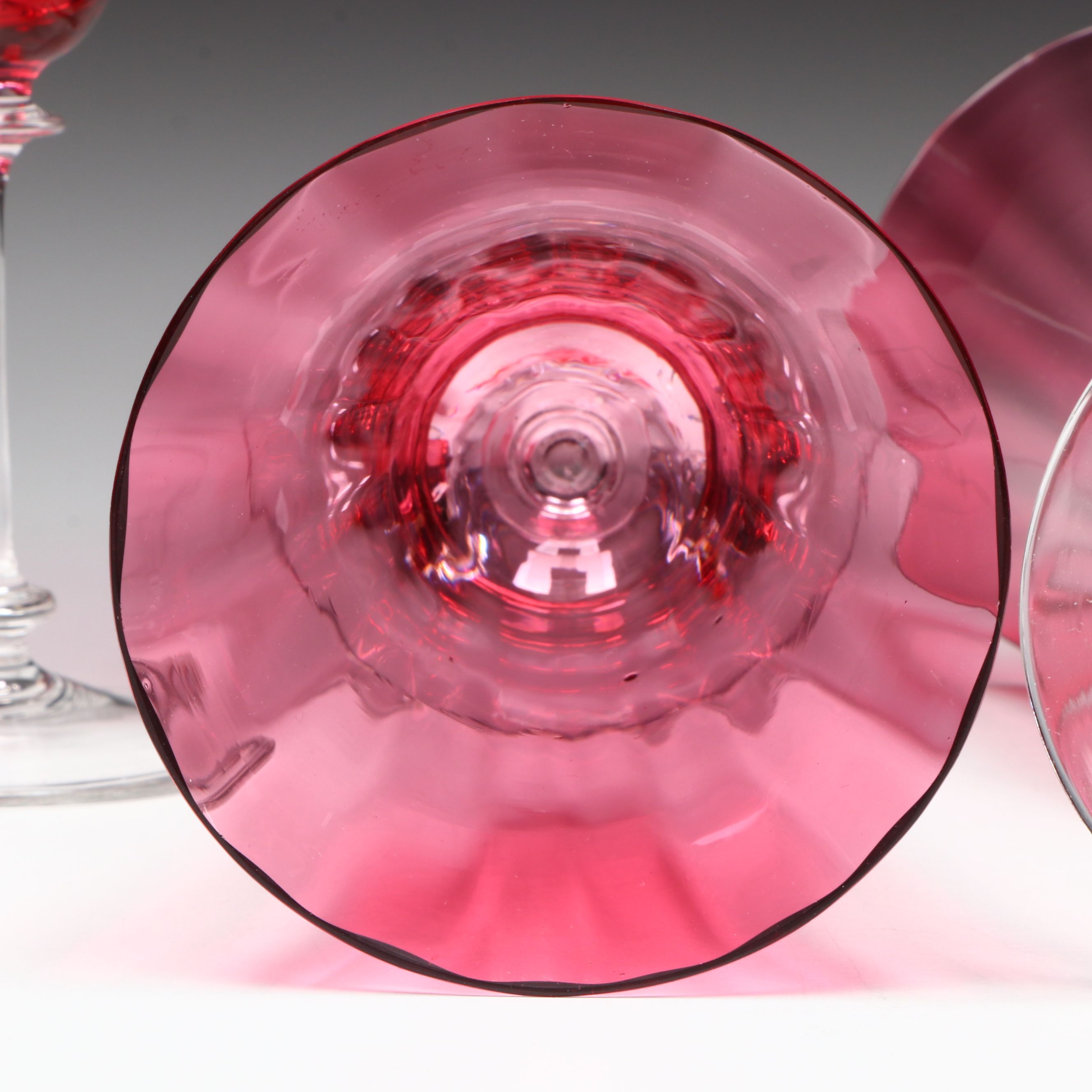 Cranberry Glass Goblets with Clear Stems