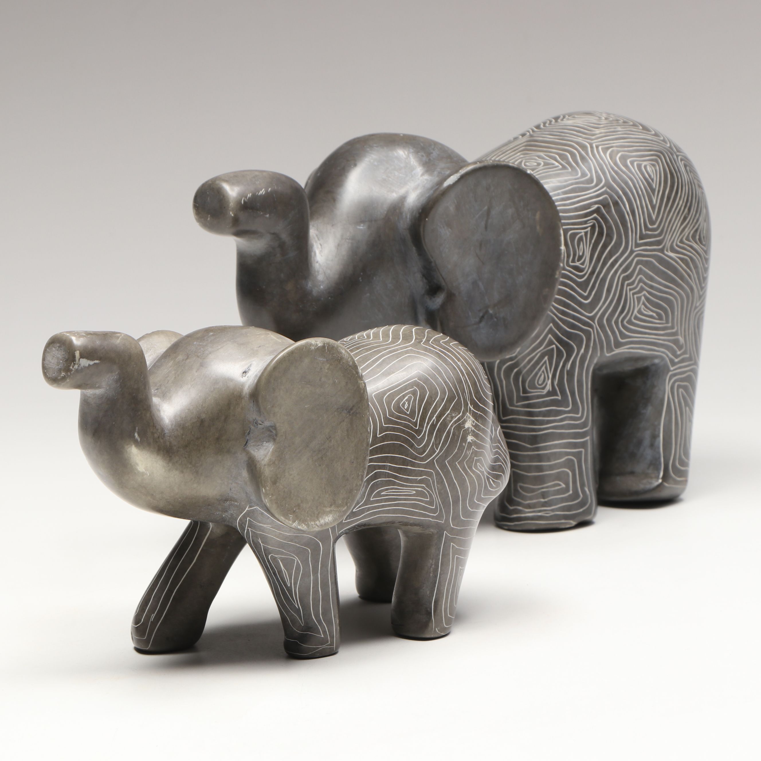Elephant Carved Soapstone Figures