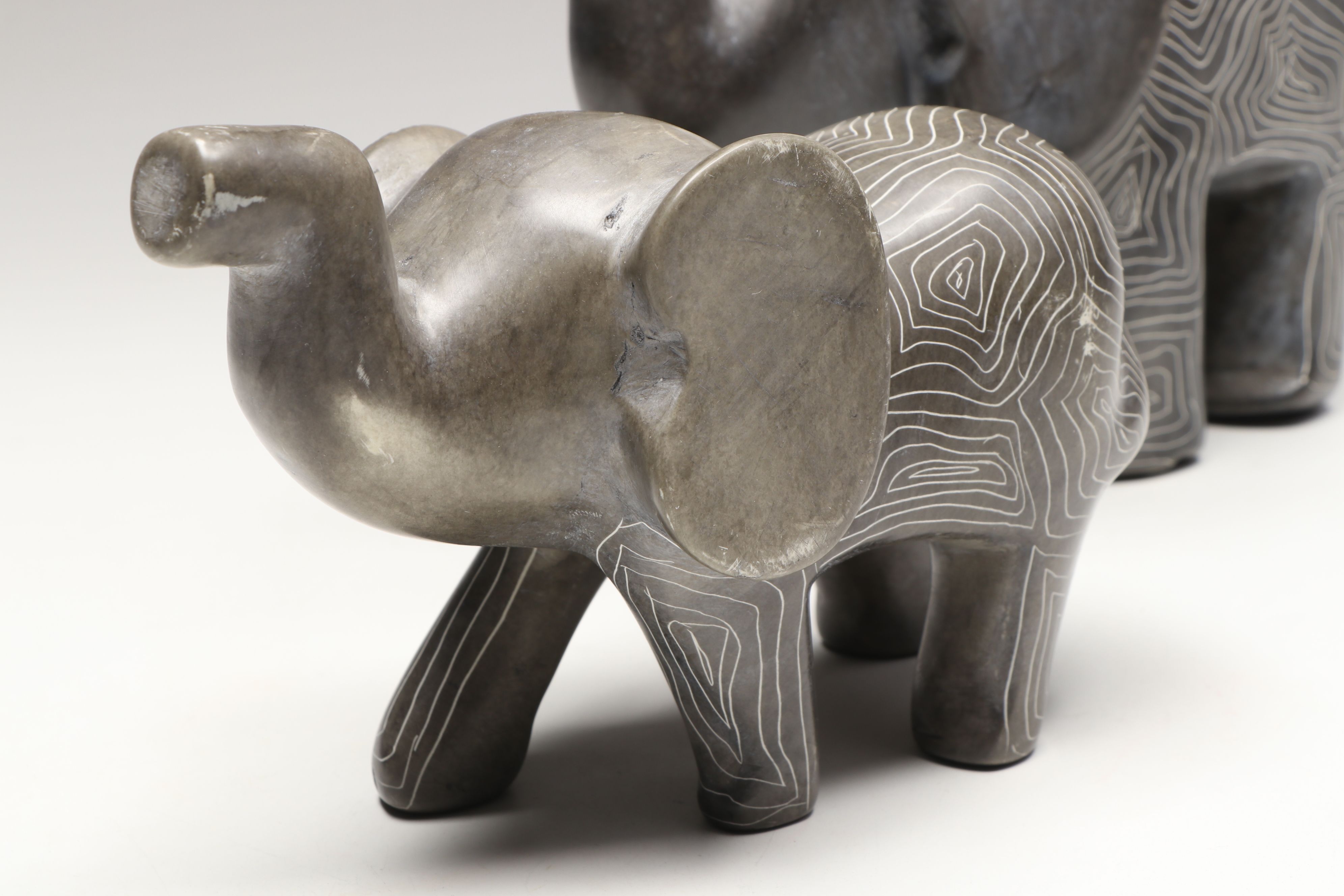 Elephant Carved Soapstone Figures