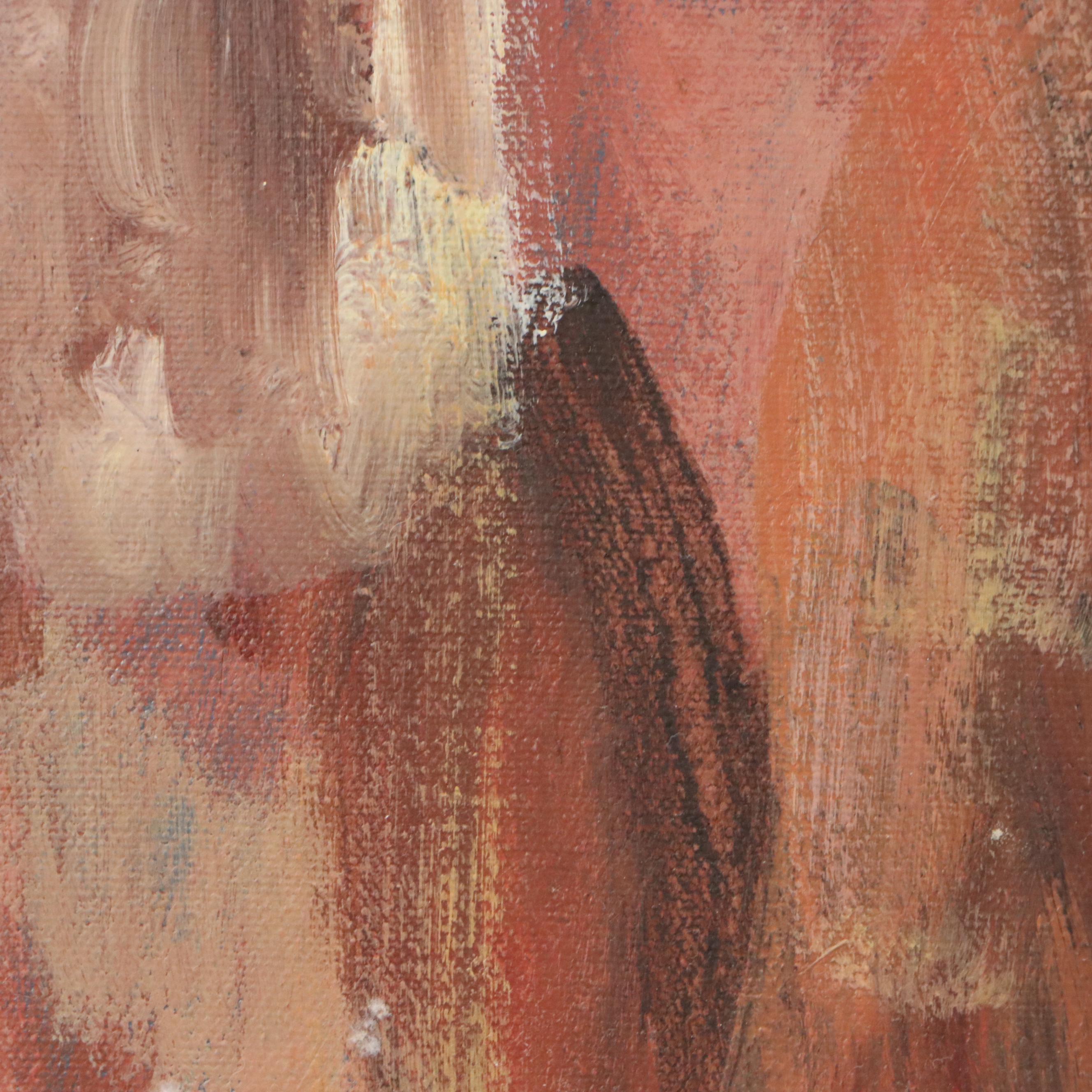 Portrait Oil Painting of Child Holding Doll, Mid to Late 20th Century