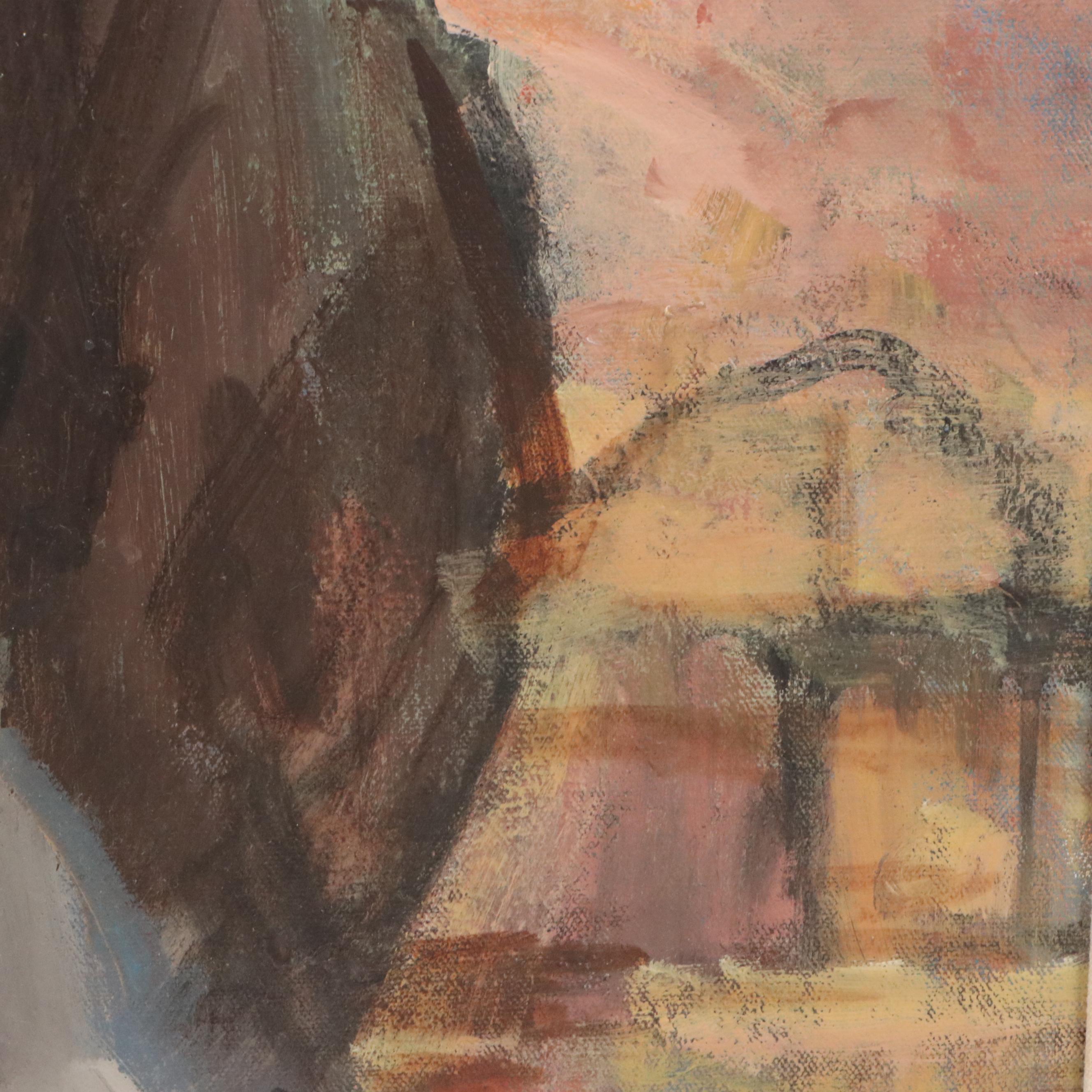 Portrait Oil Painting of Child Holding Doll, Mid to Late 20th Century