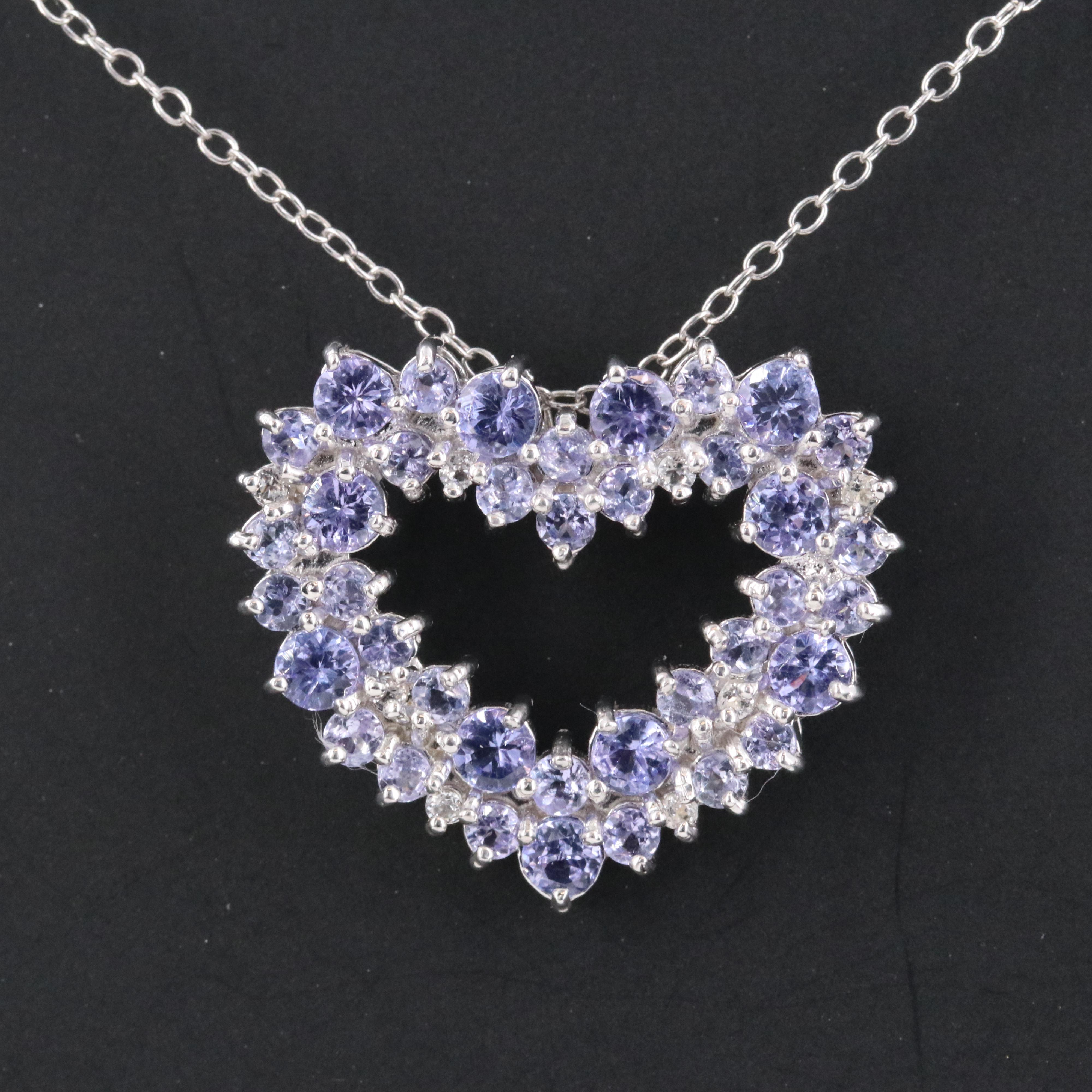 Sterling Tanzanite and Sapphire Heart Pendant Necklace
