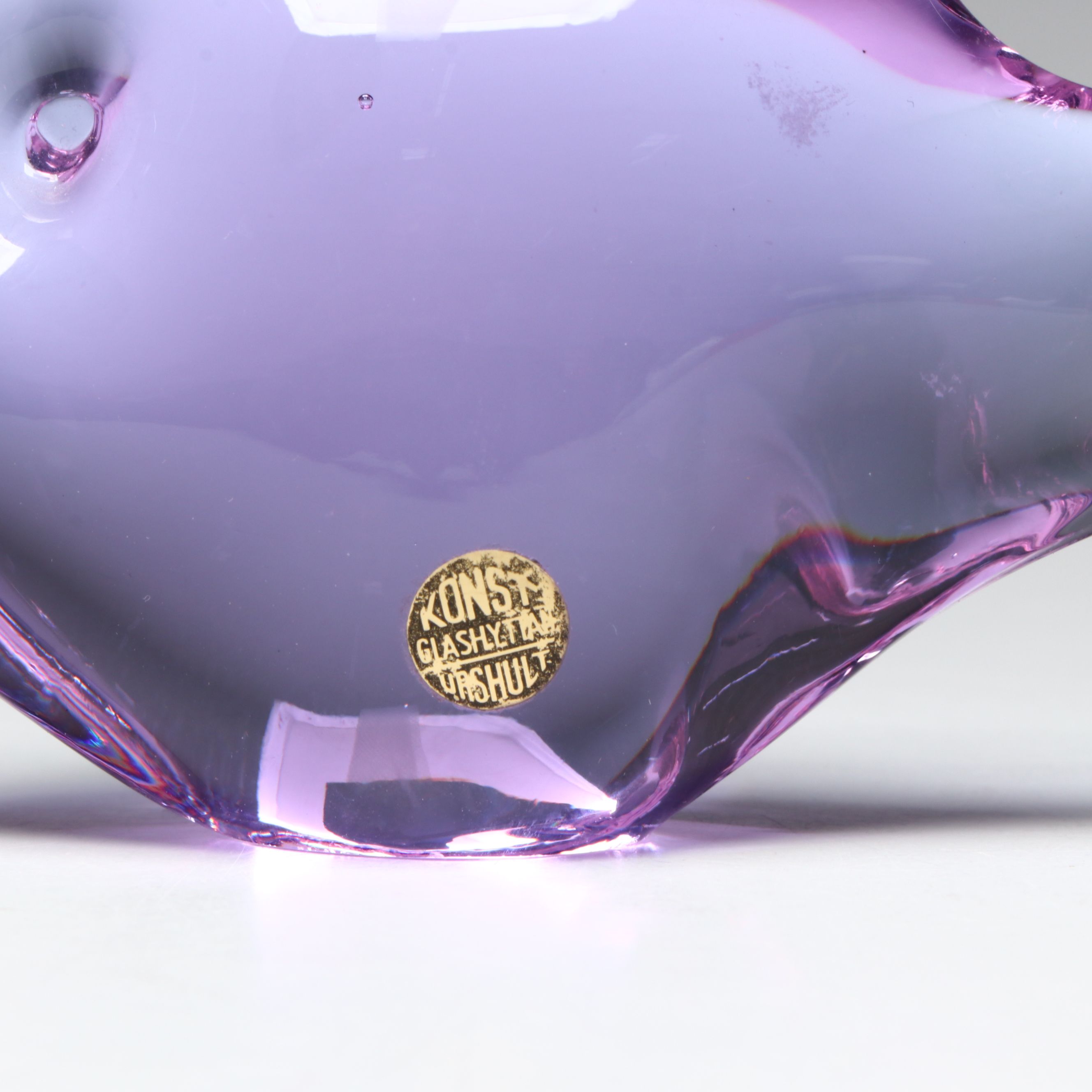 Konst Glashyttan Urshult Glass Fish with Other Purple Blown Glass Vase