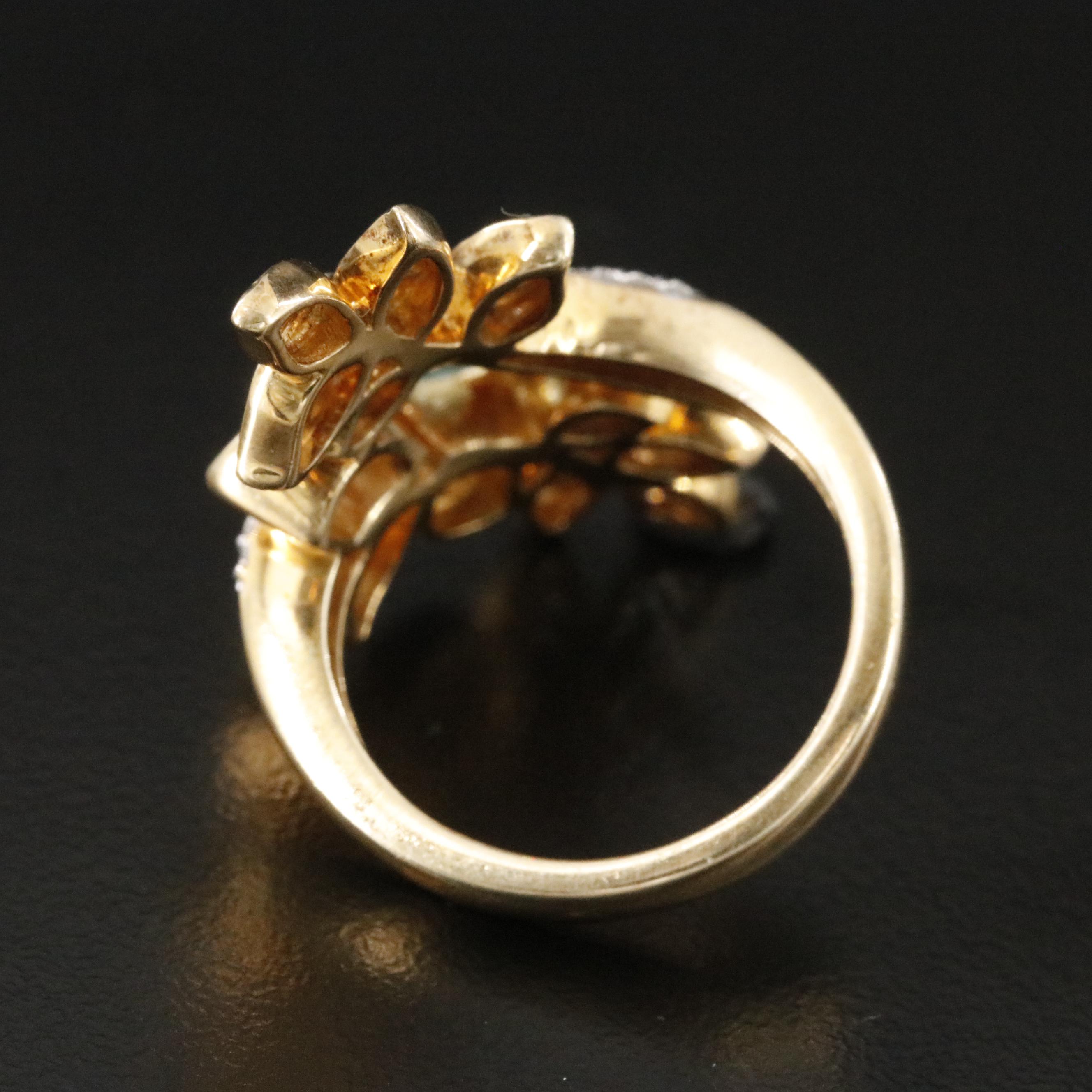 Sterling Apatite and White Zircon Foliate Bypass Ring