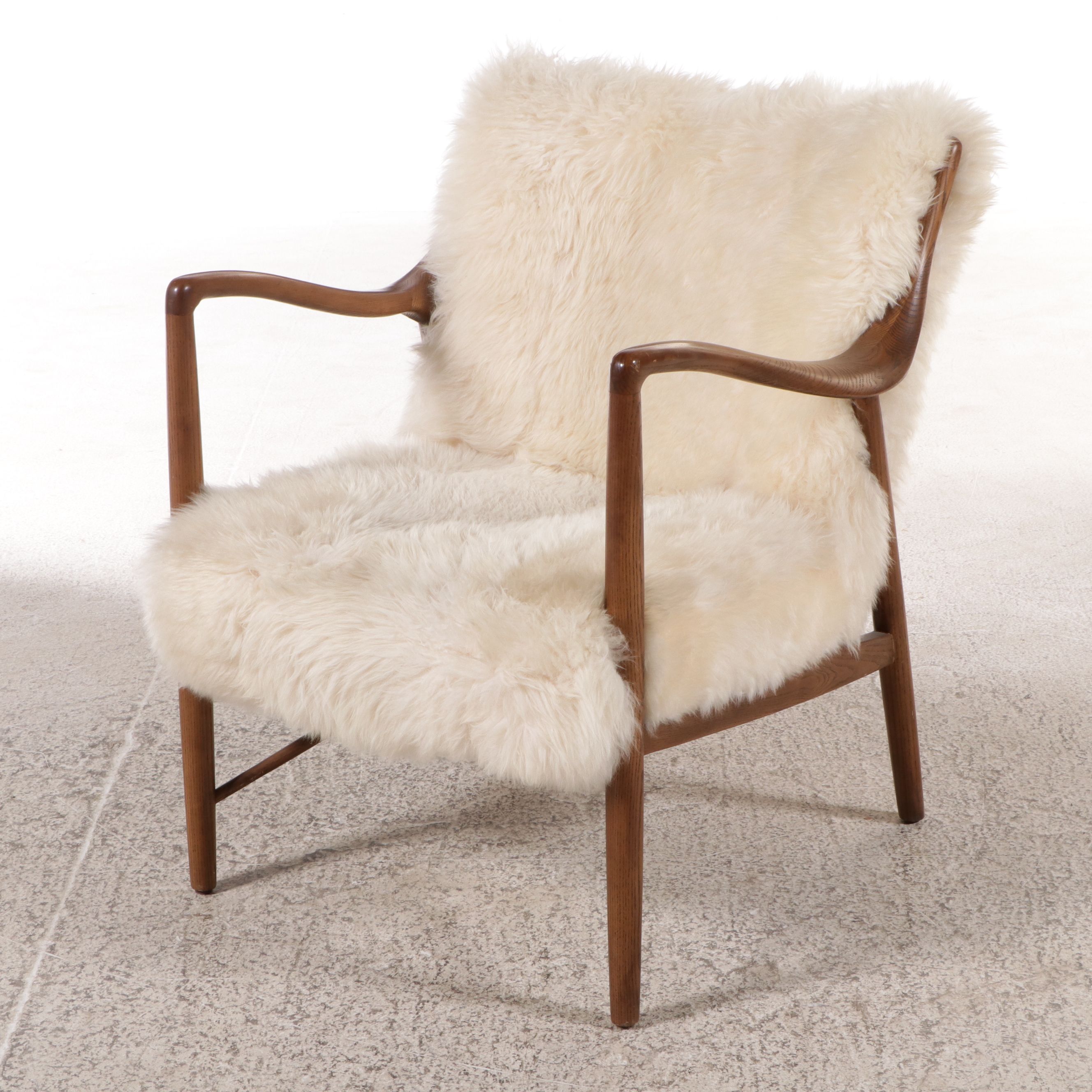 Danish Modern Style Mahogany Armchair with Sheepskin Cover