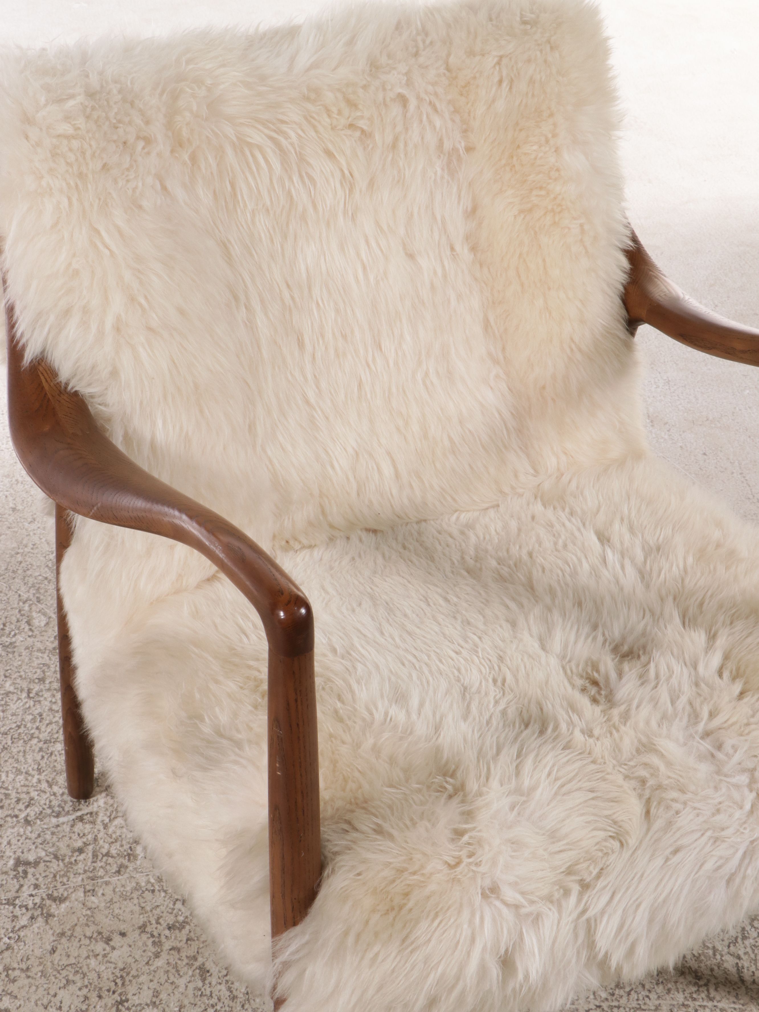 Danish Modern Style Mahogany Armchair with Sheepskin Cover