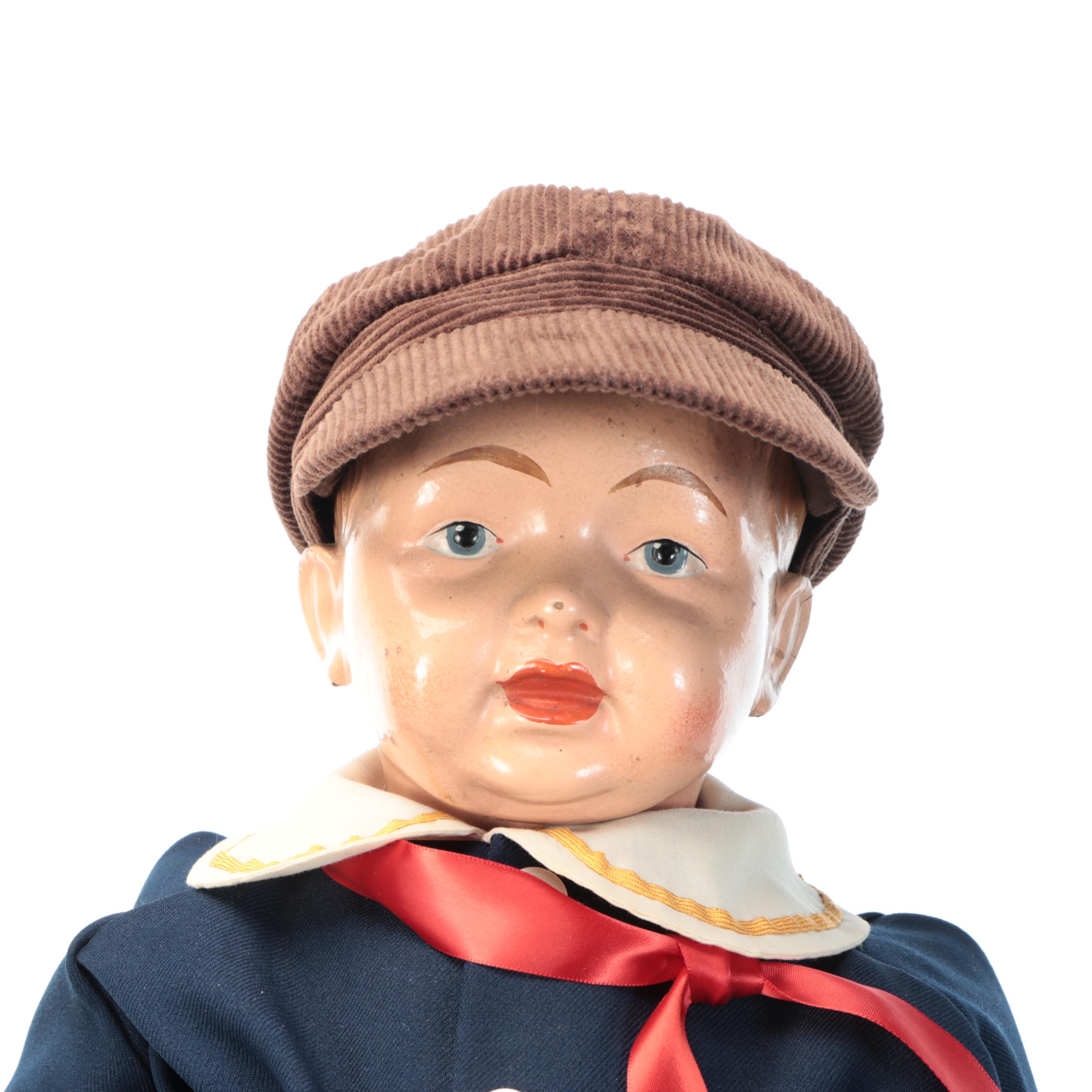 WWI Era Dimple Type Boy Doll with Composition Head and Original Cloth Body