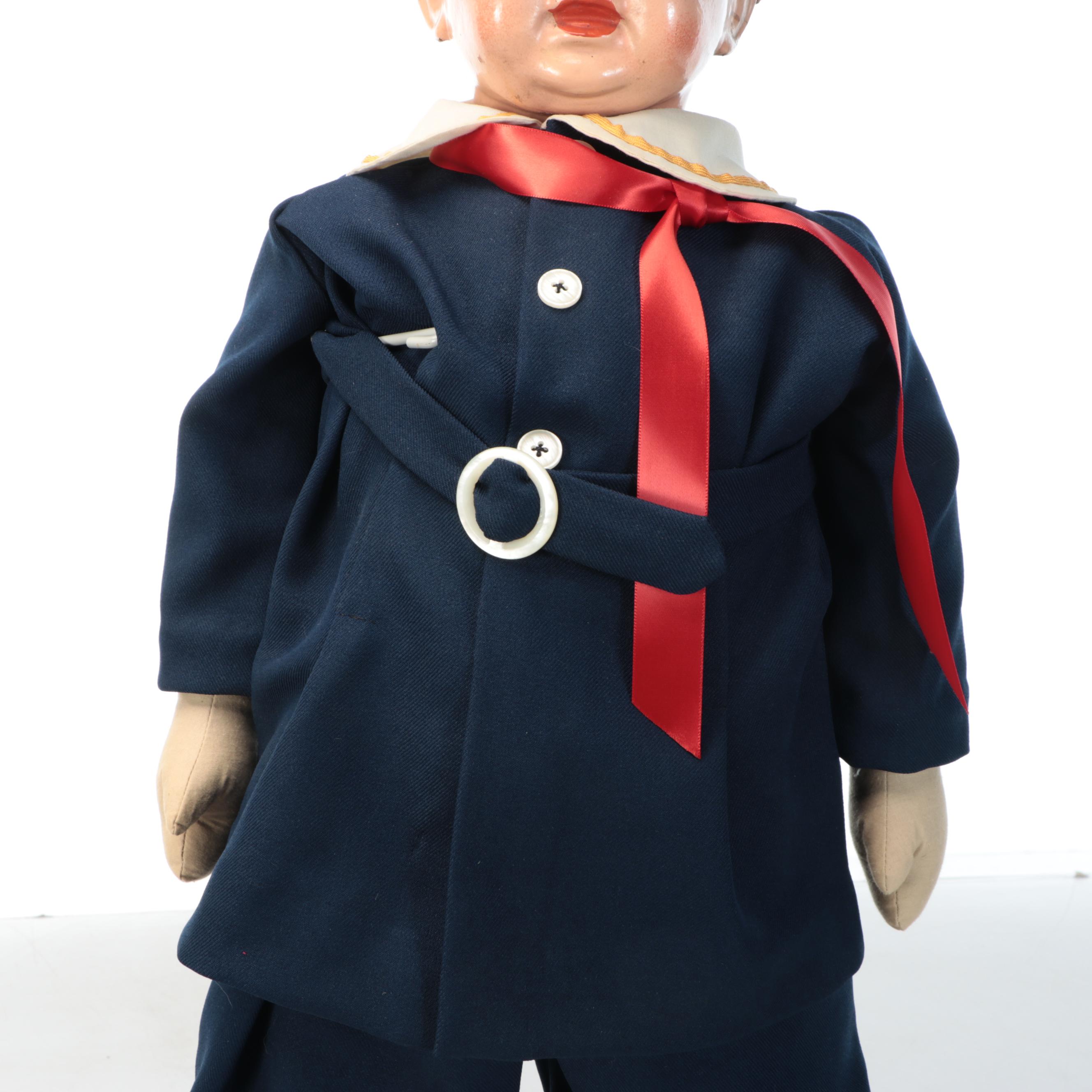 WWI Era Dimple Type Boy Doll with Composition Head and Original Cloth Body