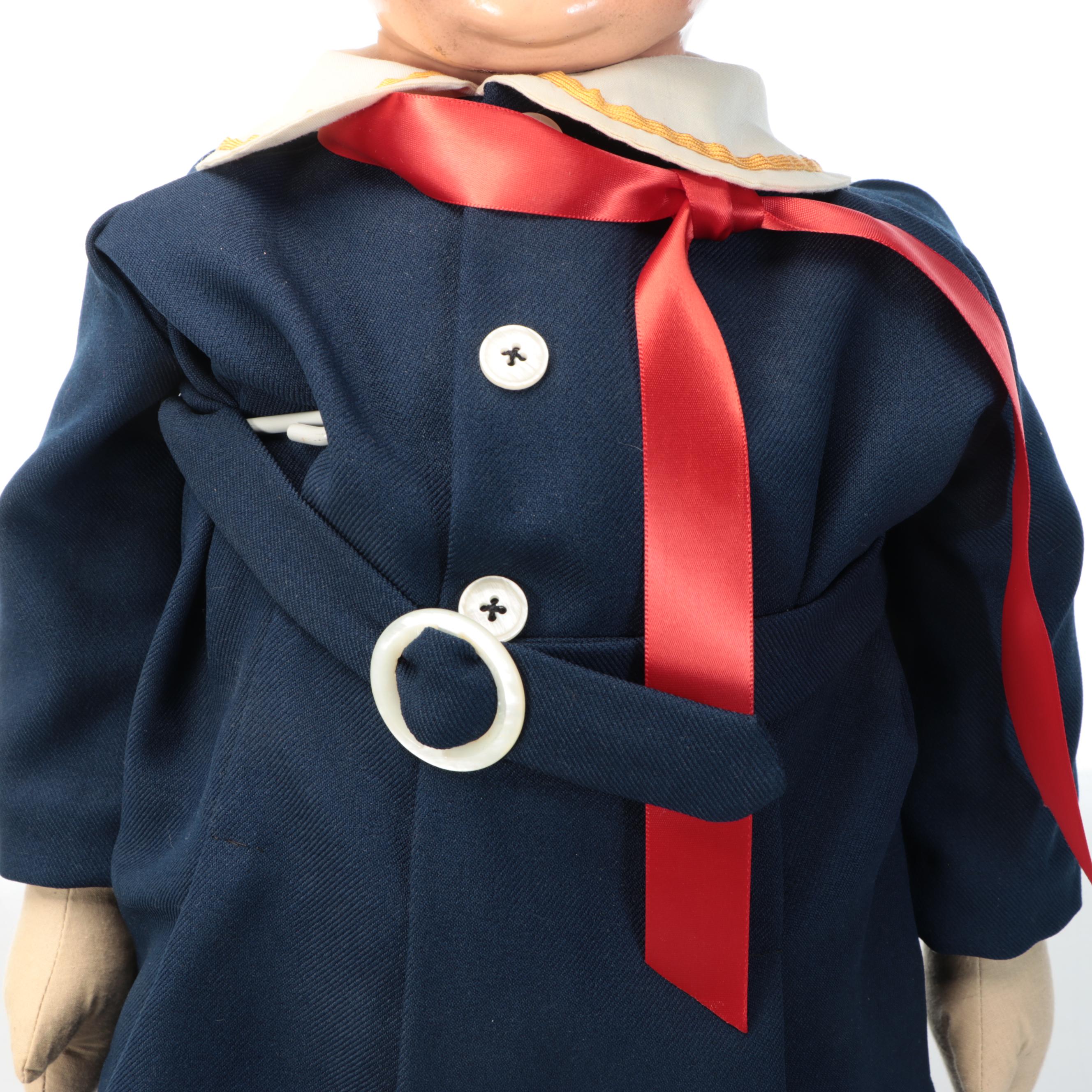 WWI Era Dimple Type Boy Doll with Composition Head and Original Cloth Body