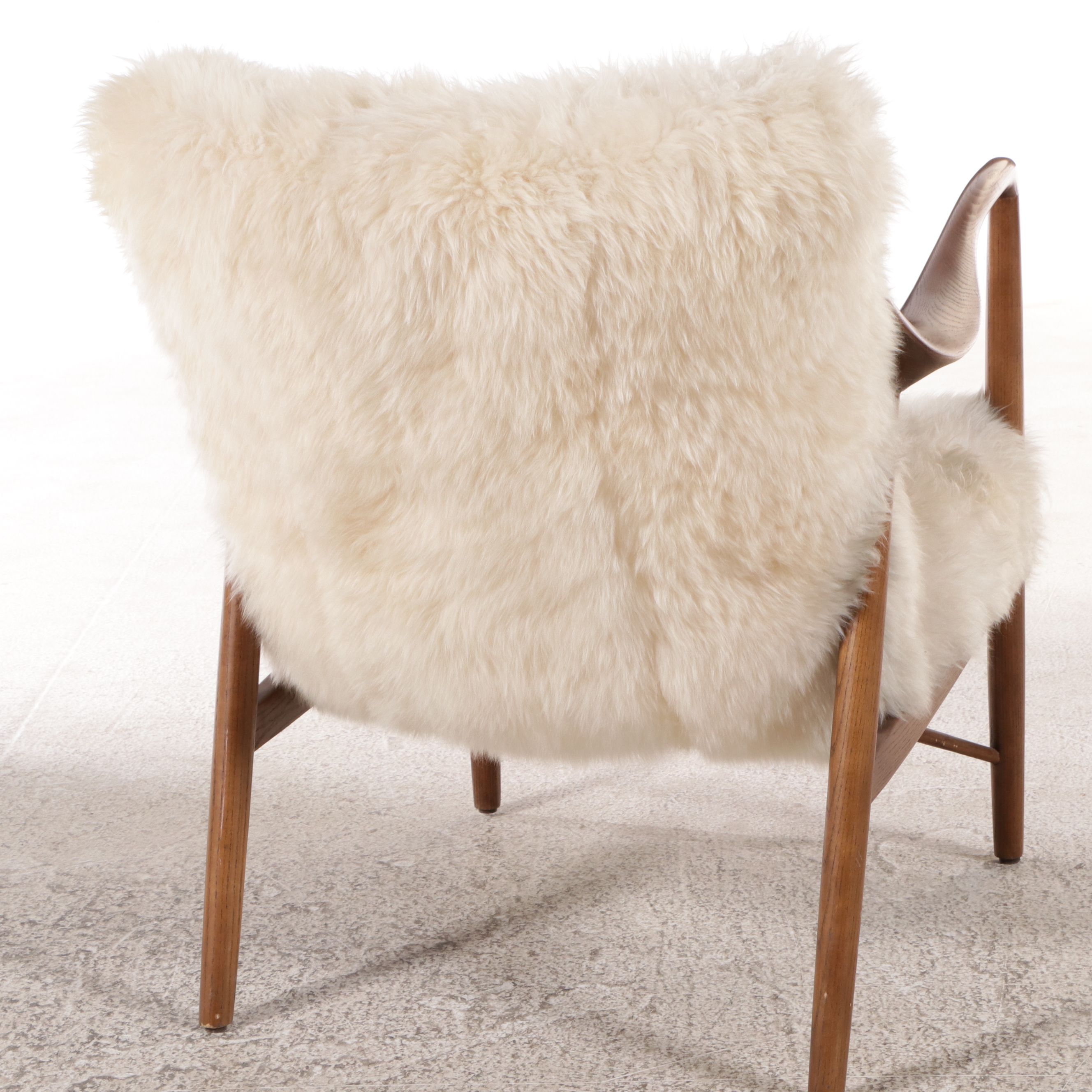 Danish Modern Style Mahogany Armchair with Sheepskin Cover