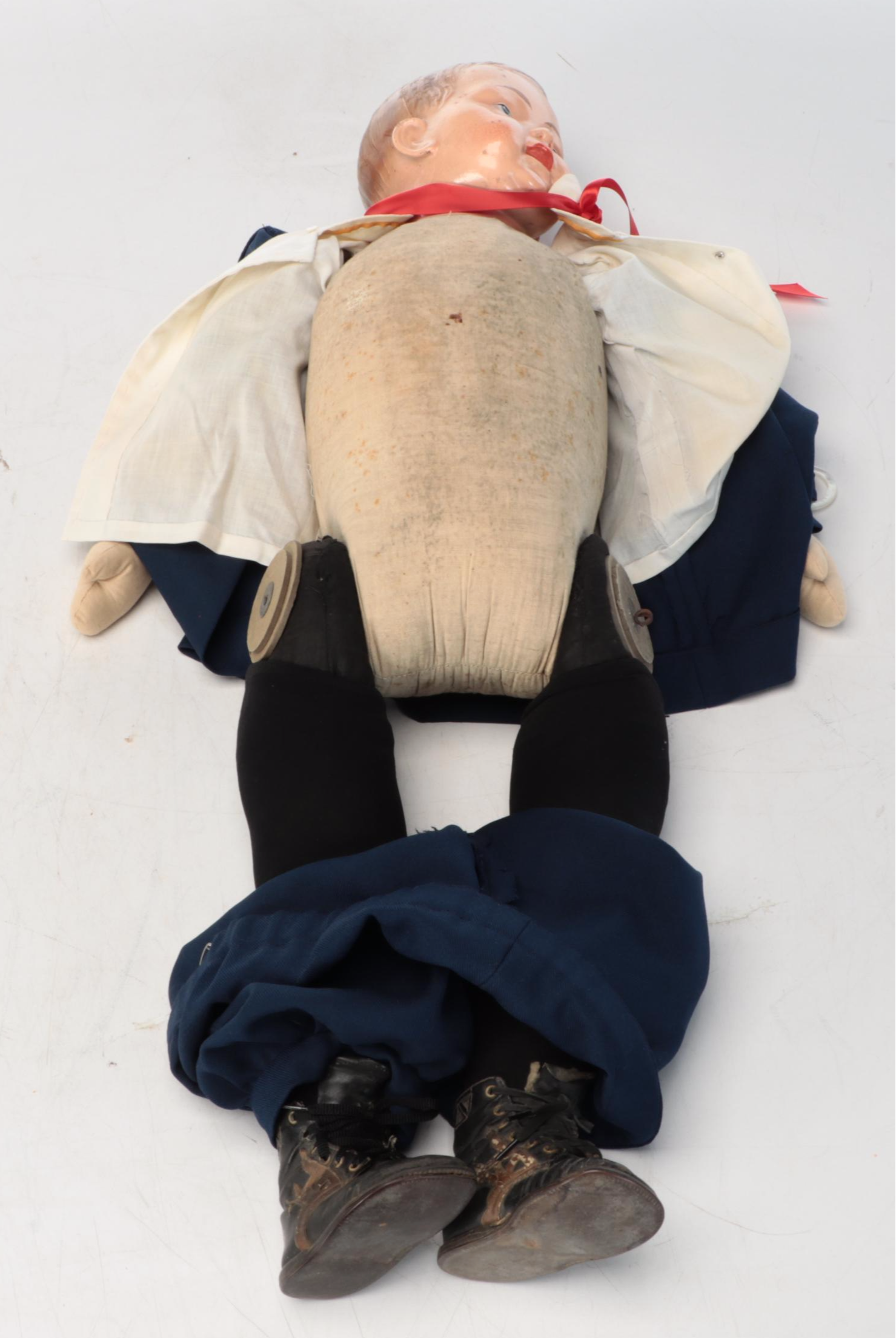 WWI Era Dimple Type Boy Doll with Composition Head and Original Cloth Body