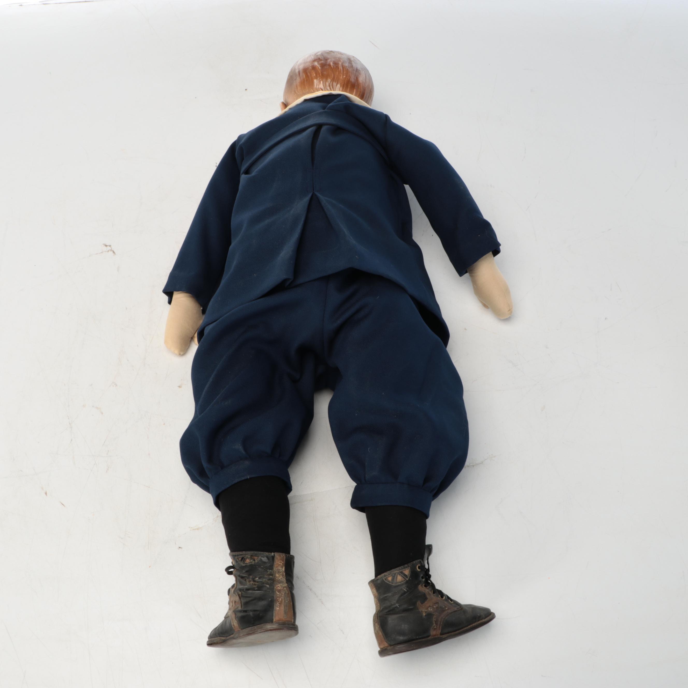 WWI Era Dimple Type Boy Doll with Composition Head and Original Cloth Body