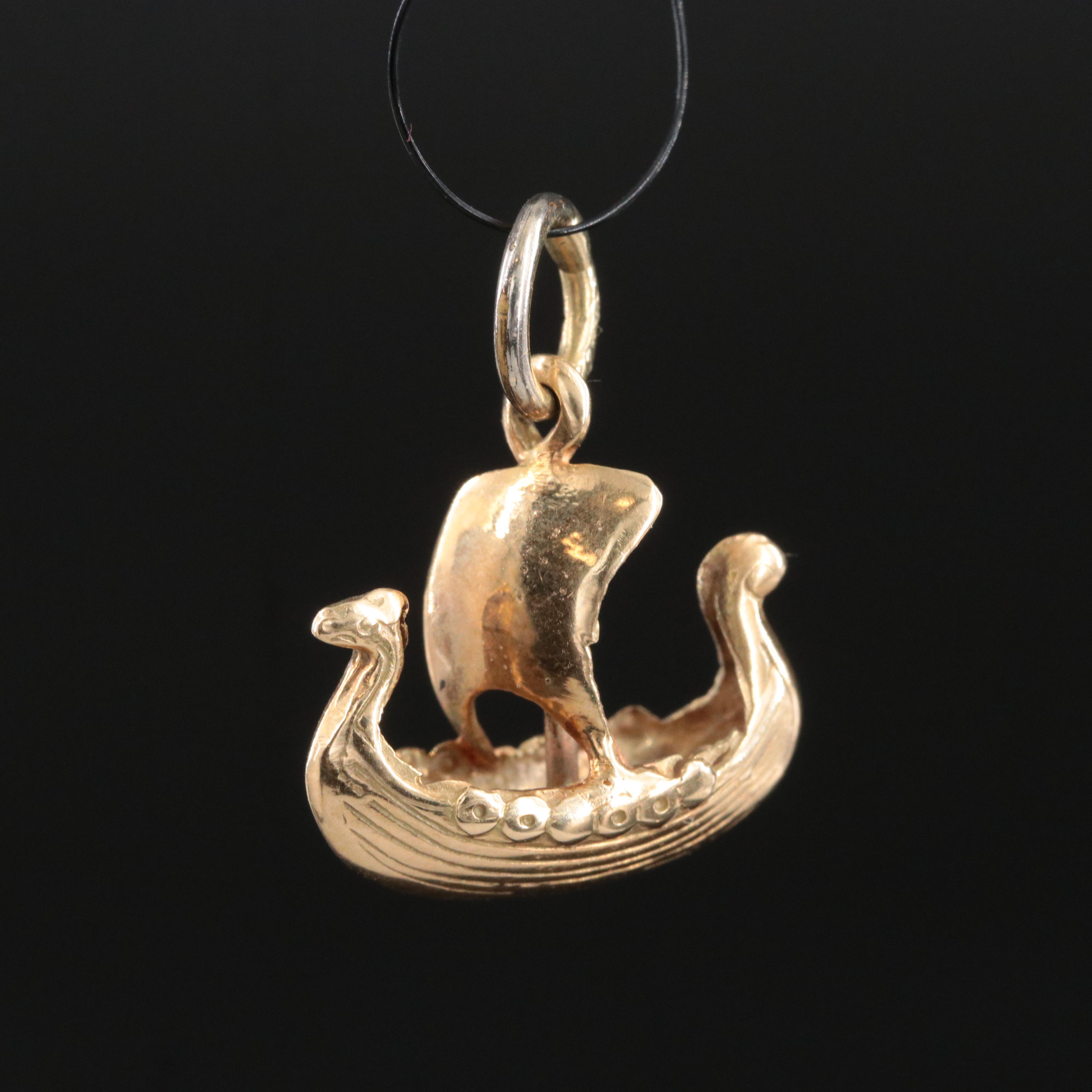14K Viking Longship Charm Pendant