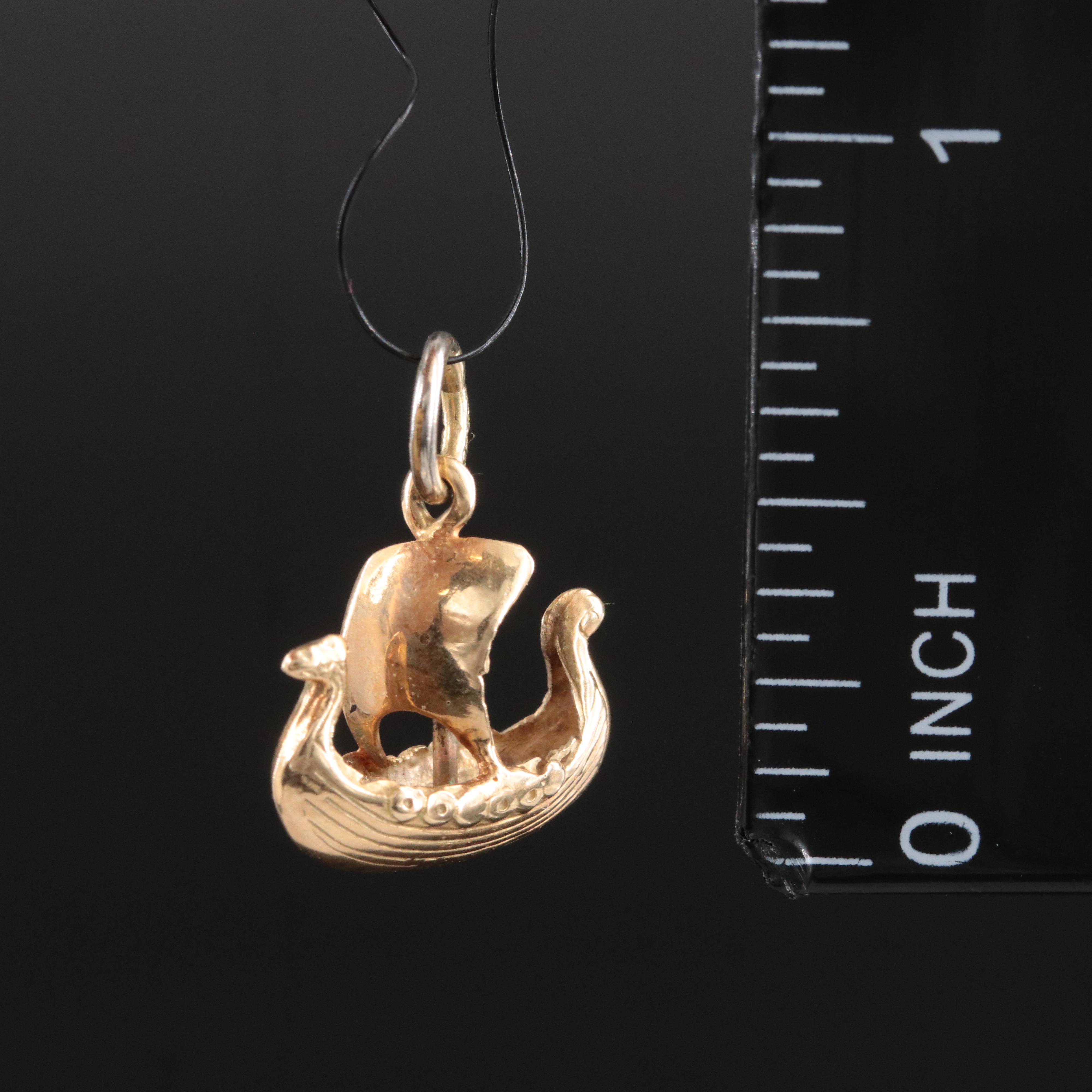 14K Viking Longship Charm Pendant