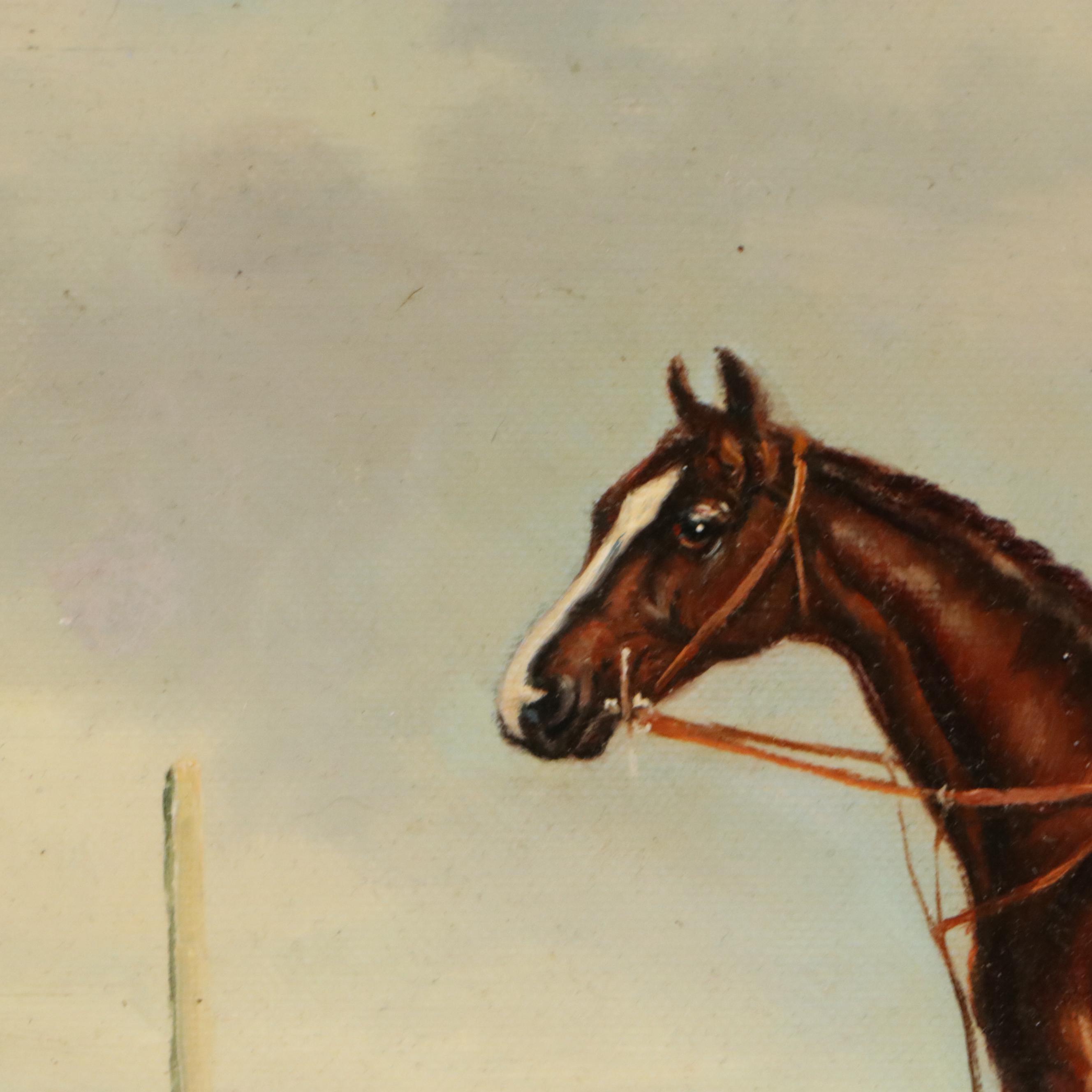 W. Krell Horse and Jockey Portrait Oil Painting