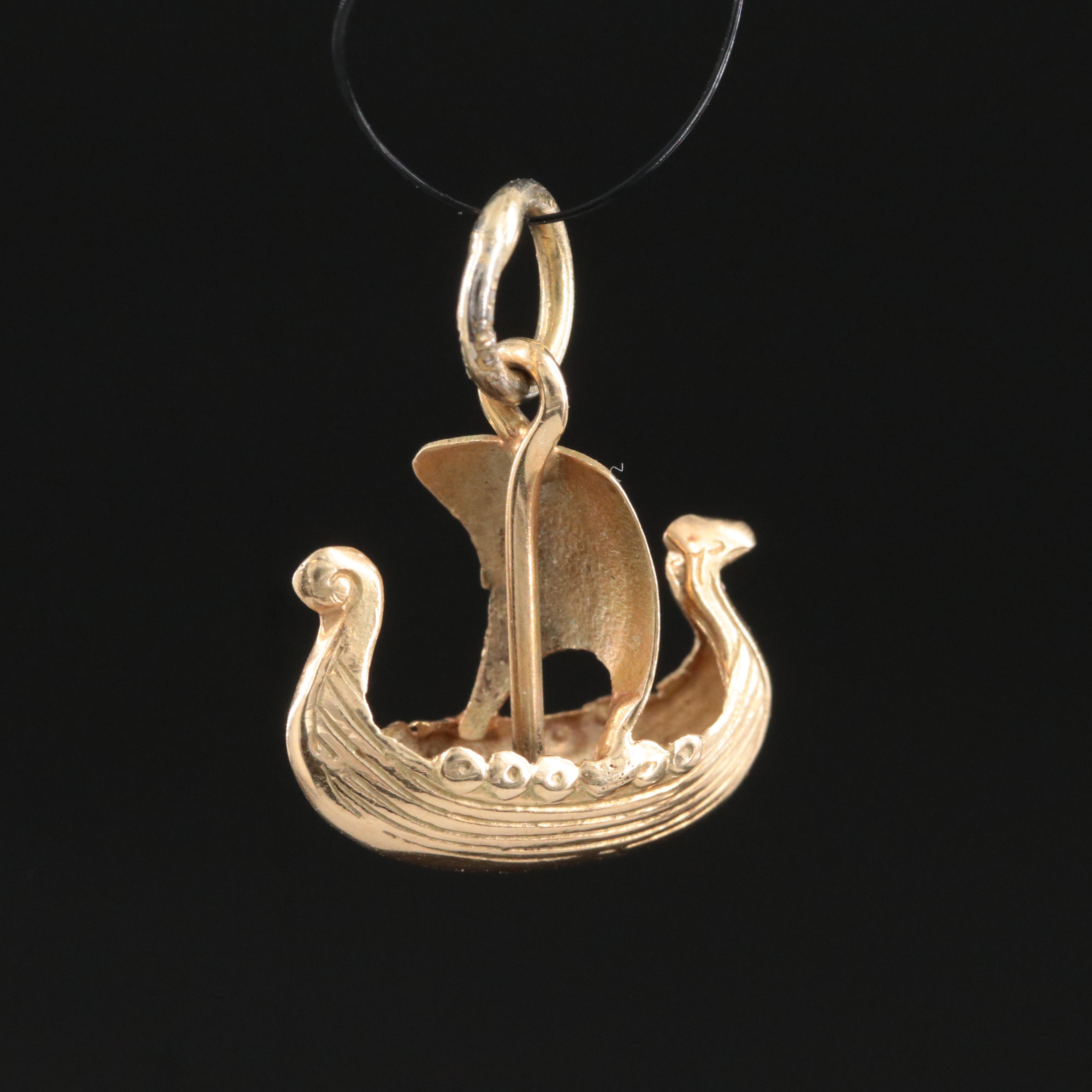 14K Viking Longship Charm Pendant