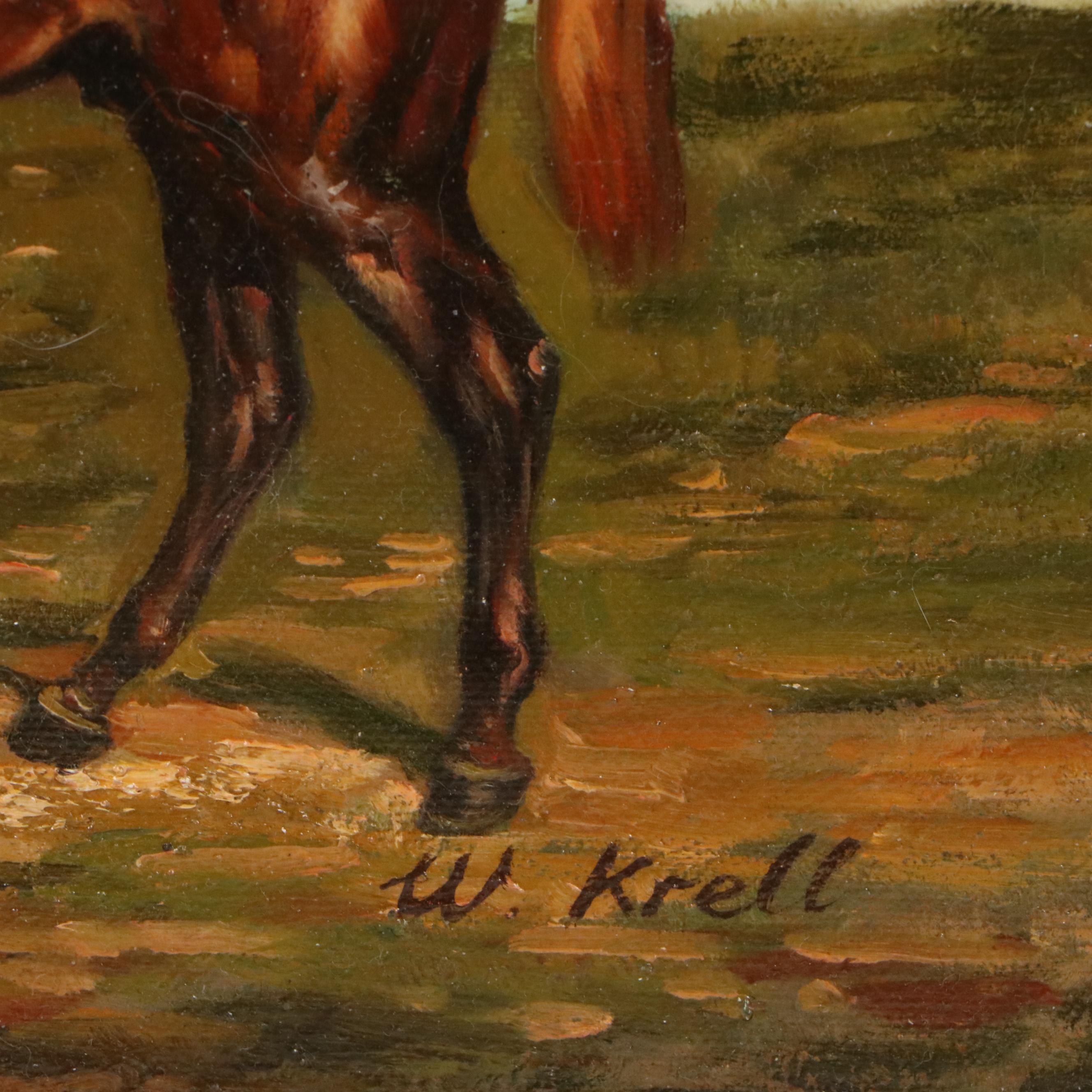 W. Krell Horse and Jockey Portrait Oil Painting