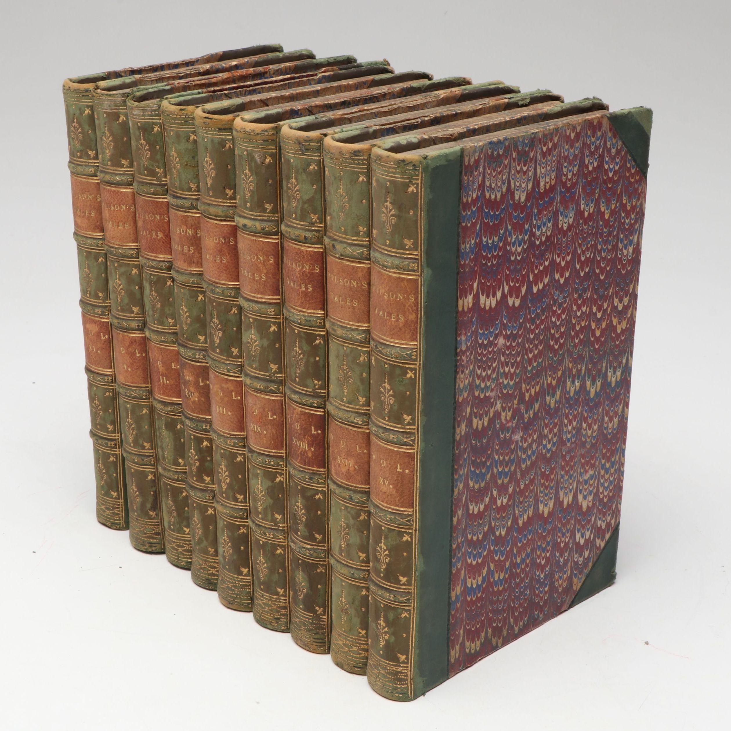 Leather Bound "Wilson's Tales of the Borders and of Scotland" Partial Set