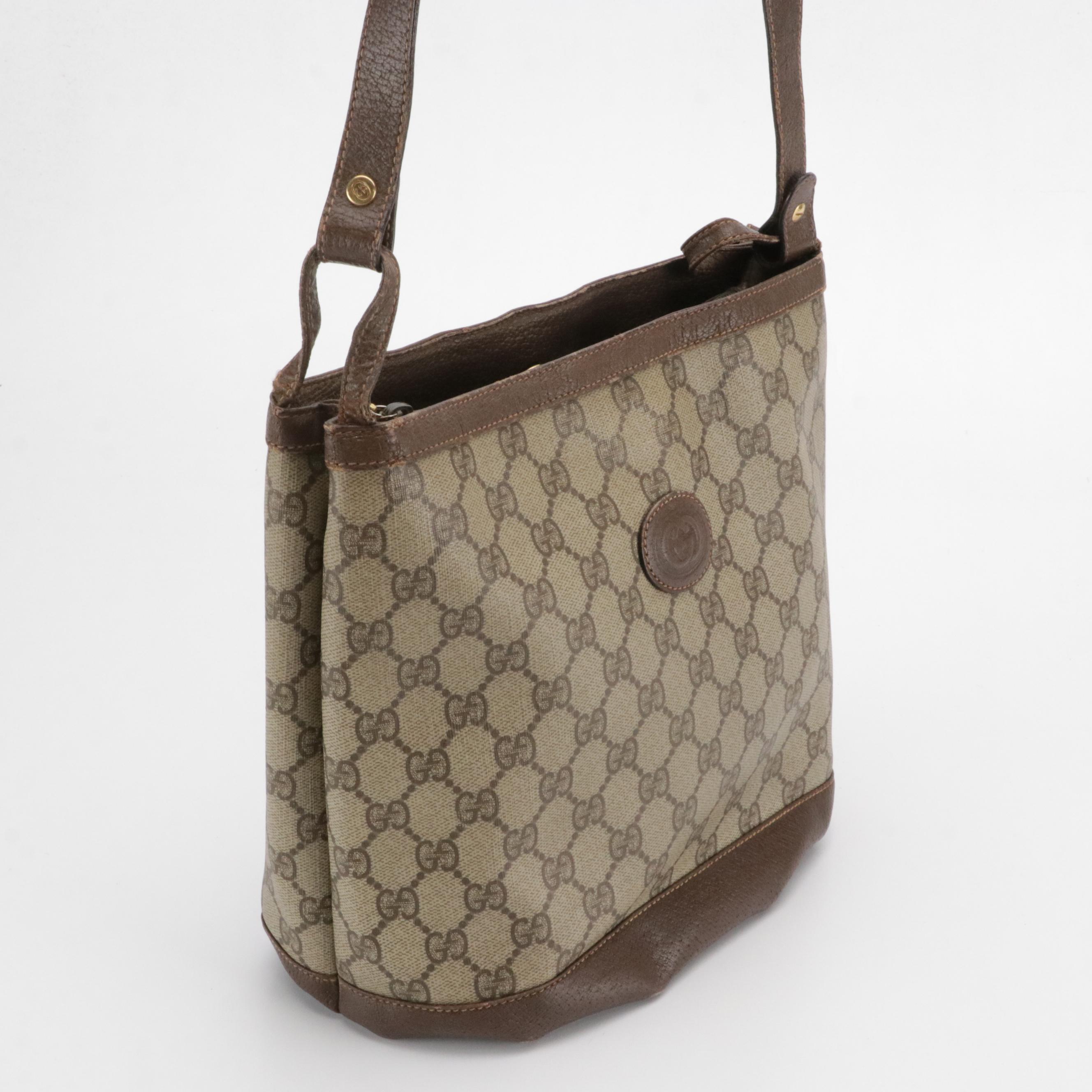 Gucci GG Supreme Canvas and Cinghiale Leather Shoulder Bag
