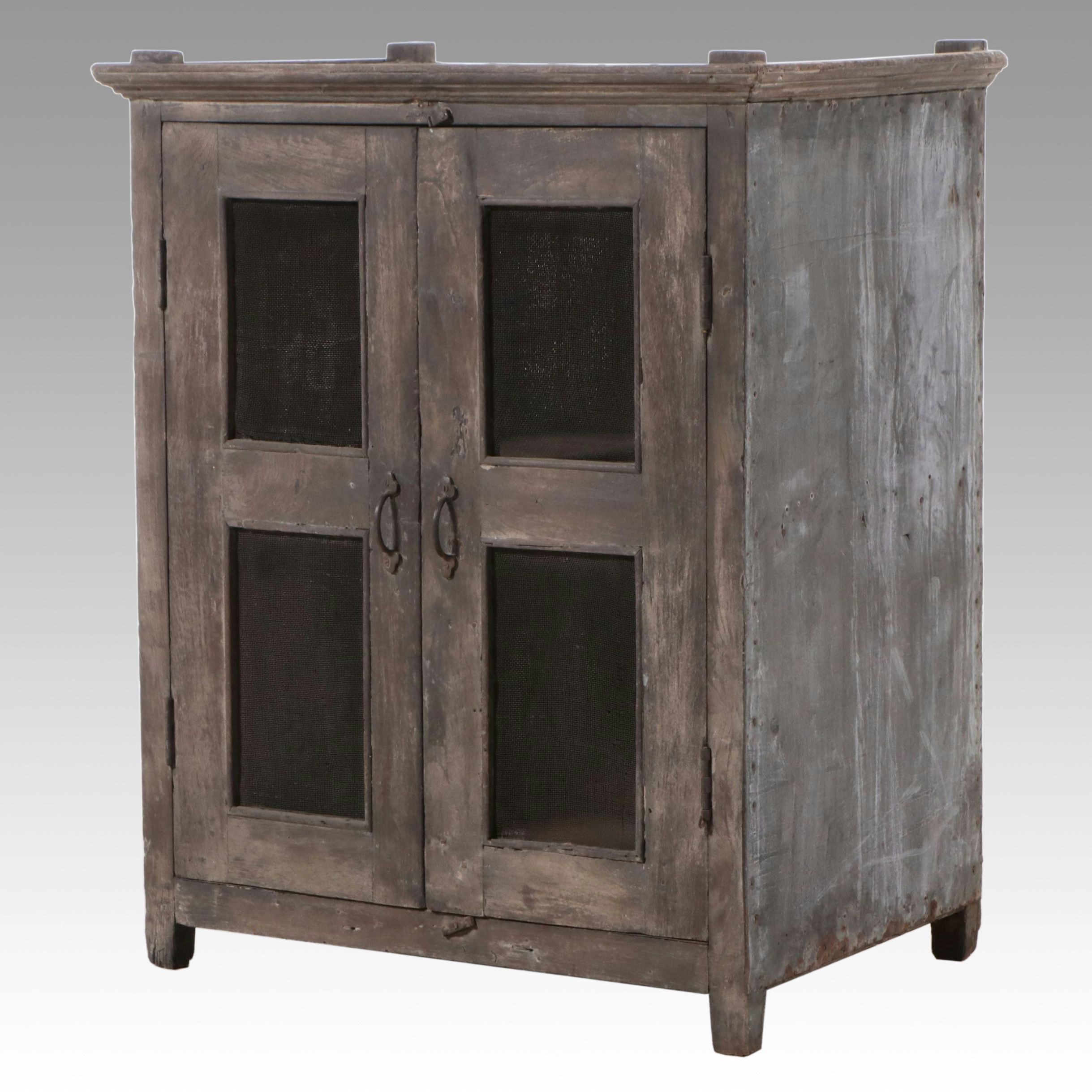 Primitive European Style Wooden Cabinet with Wire Mesh Front