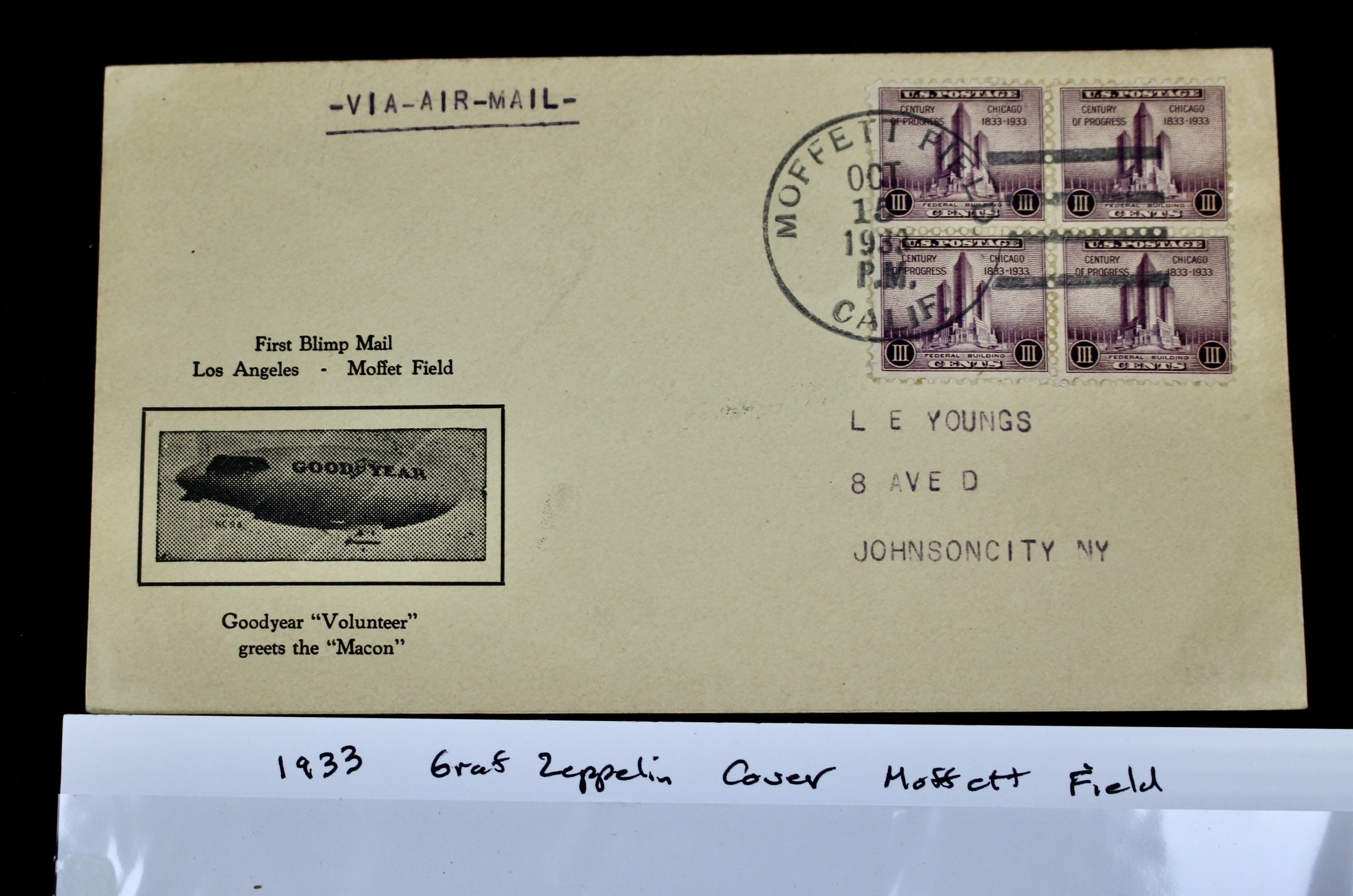 1933 Graf Zeppelin Postal Cover, Moffett Field, Los Angeles