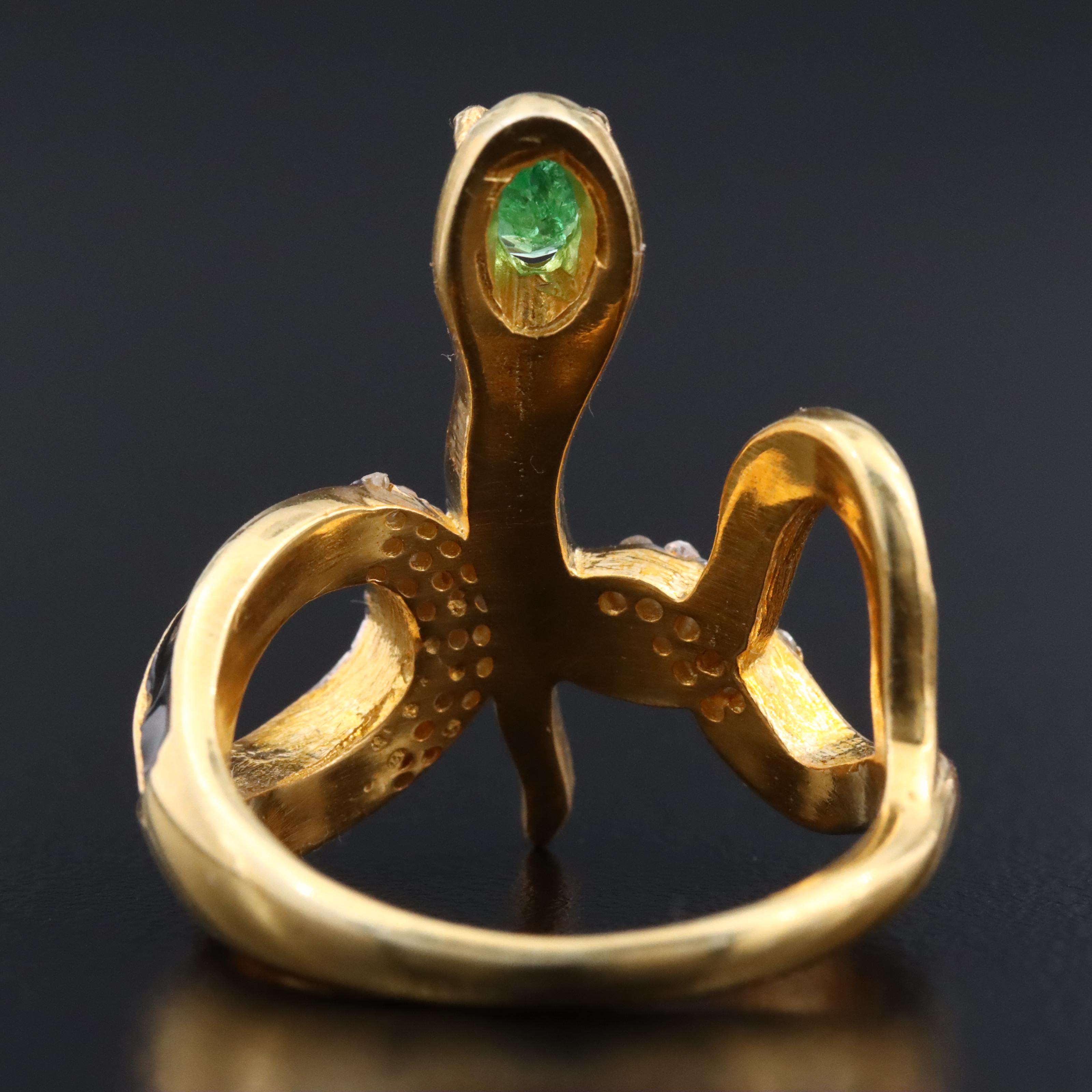 Sterling Emerald, Diamond, and Enamel Snake Ring