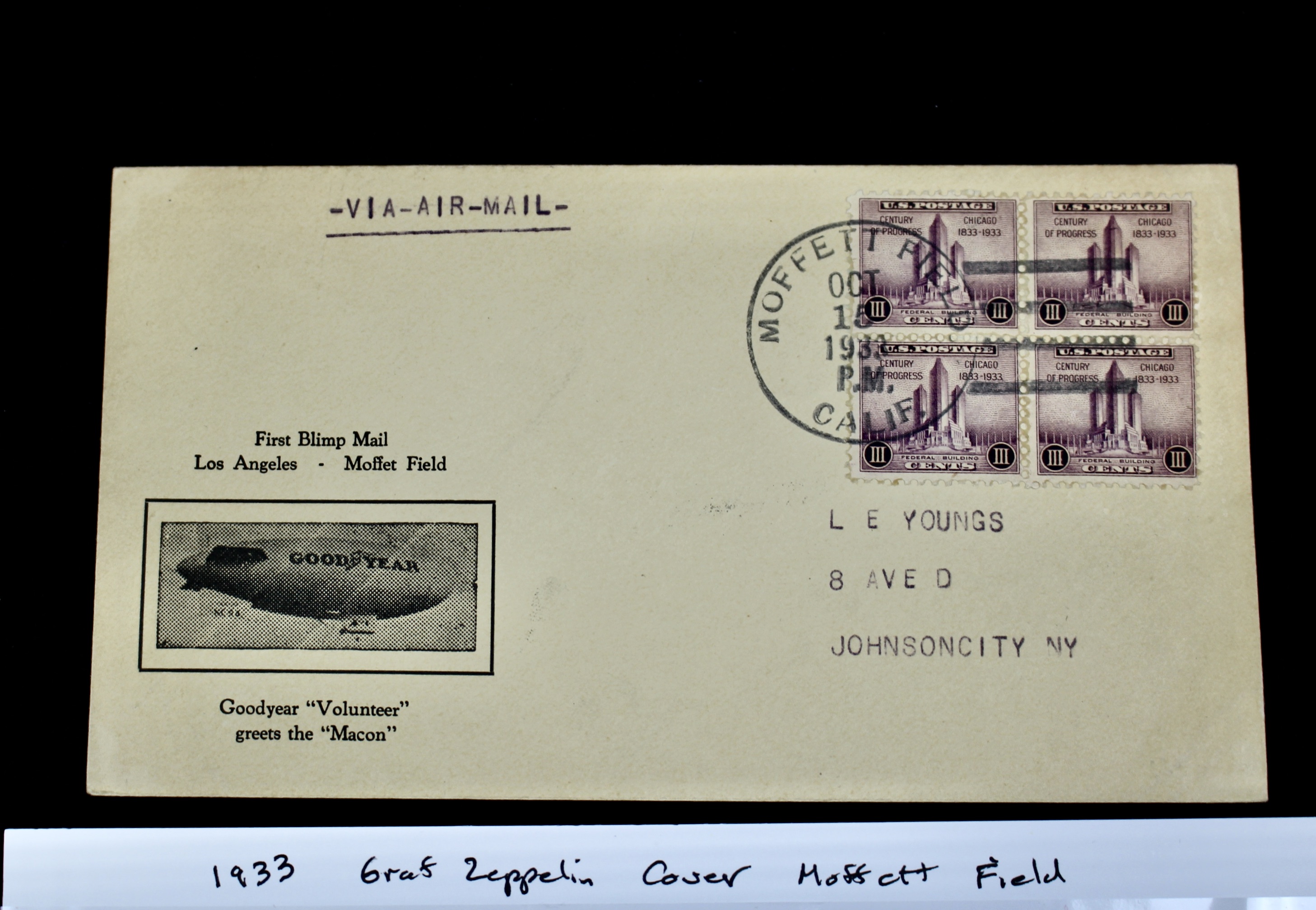 1933 Graf Zeppelin Postal Cover, Moffett Field, Los Angeles
