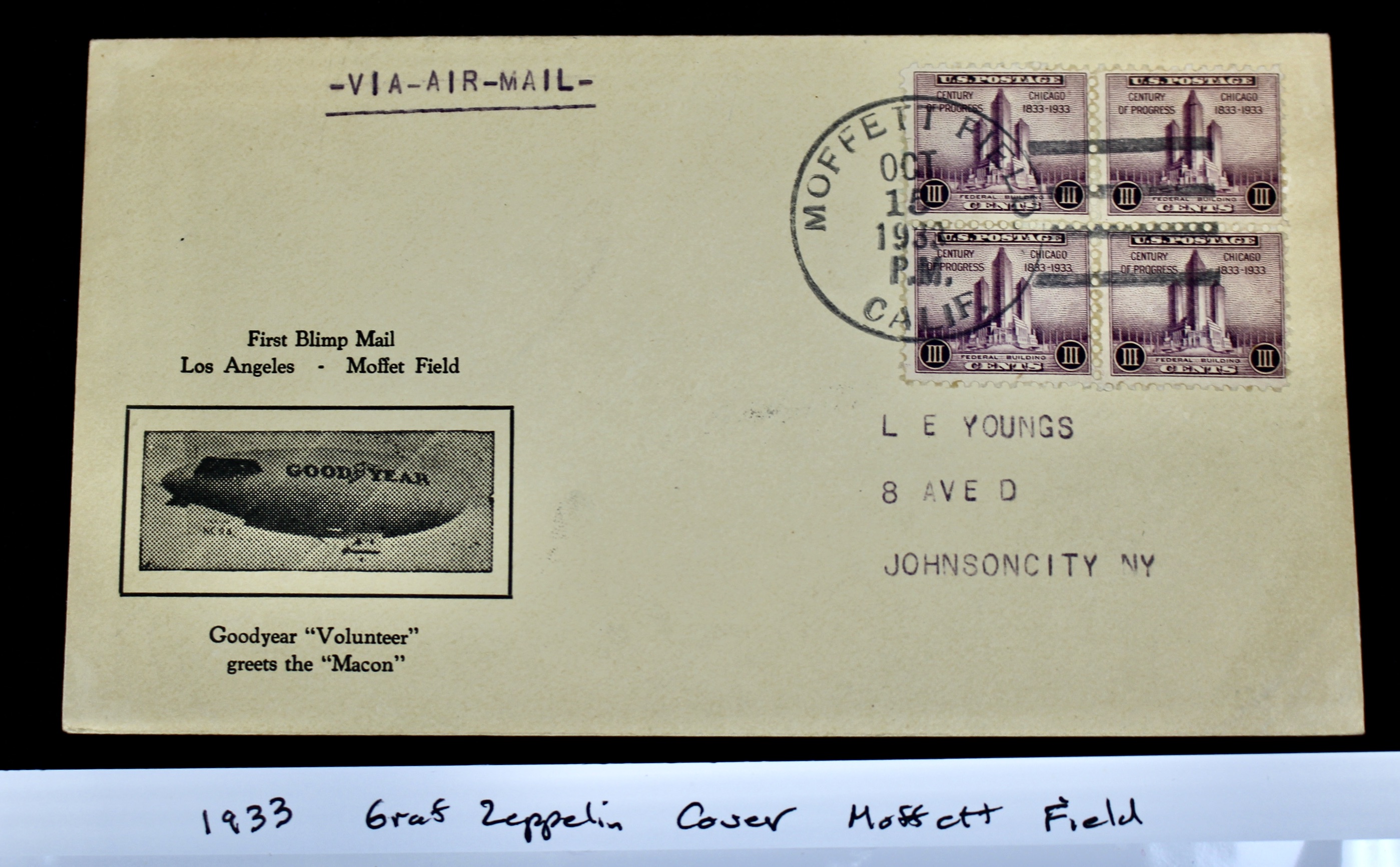 1933 Graf Zeppelin Postal Cover, Moffett Field, Los Angeles