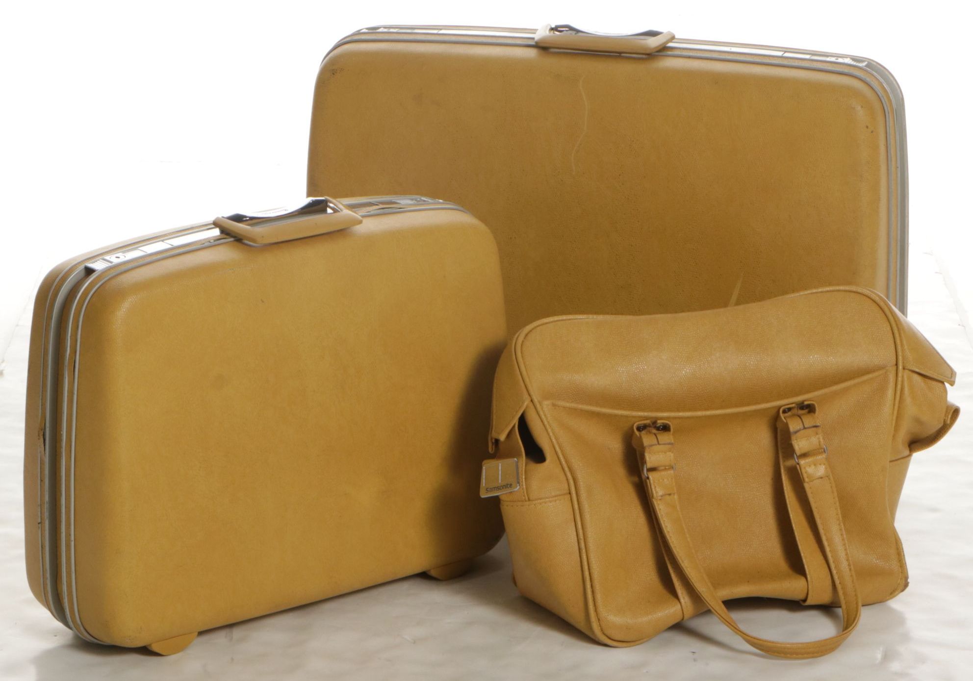 Yellow Leather Samsonite Suitcases and Carry-On Bag, Mid to Late 20th Century