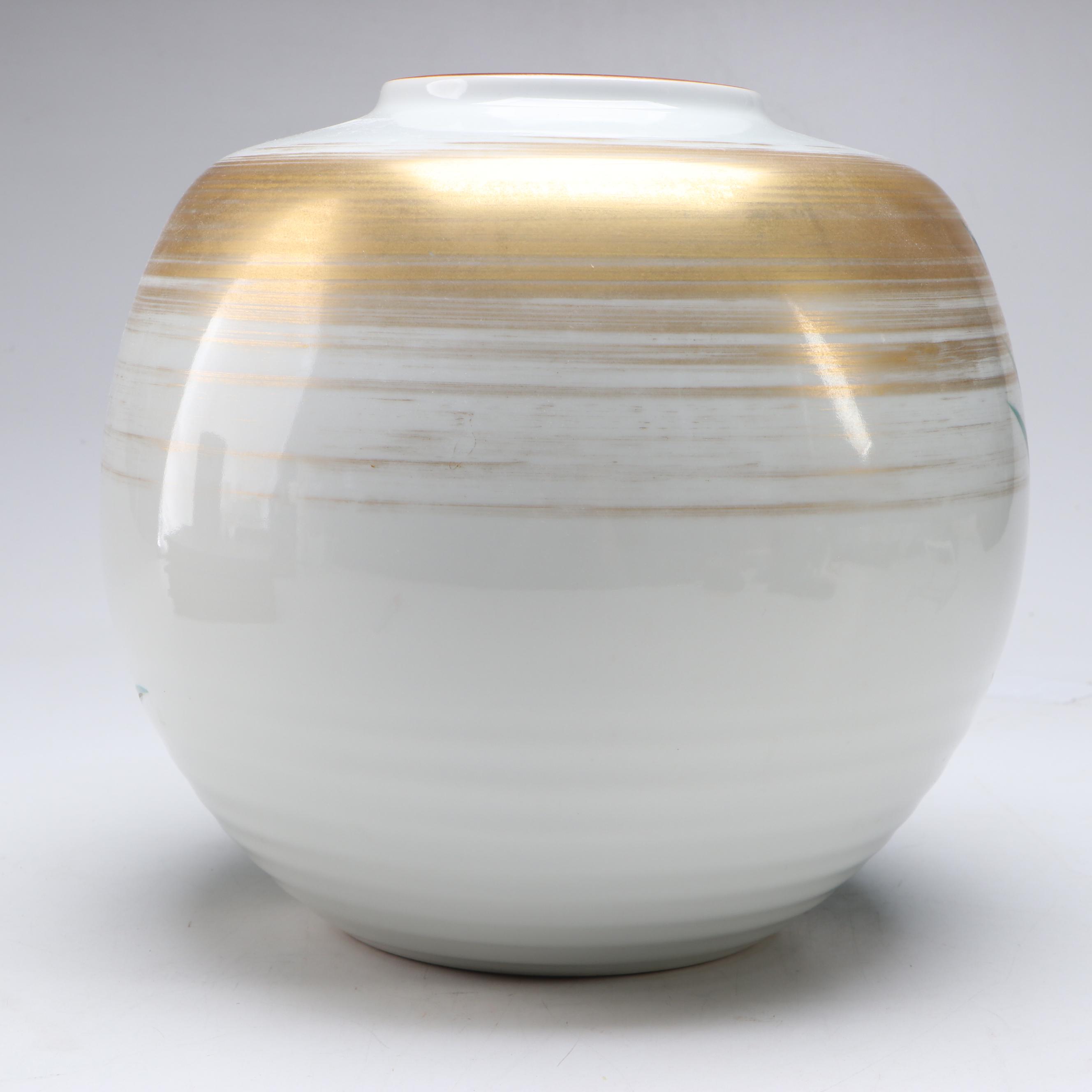 Japanese Kutani Hand-Painted Iris Porcelain Vase