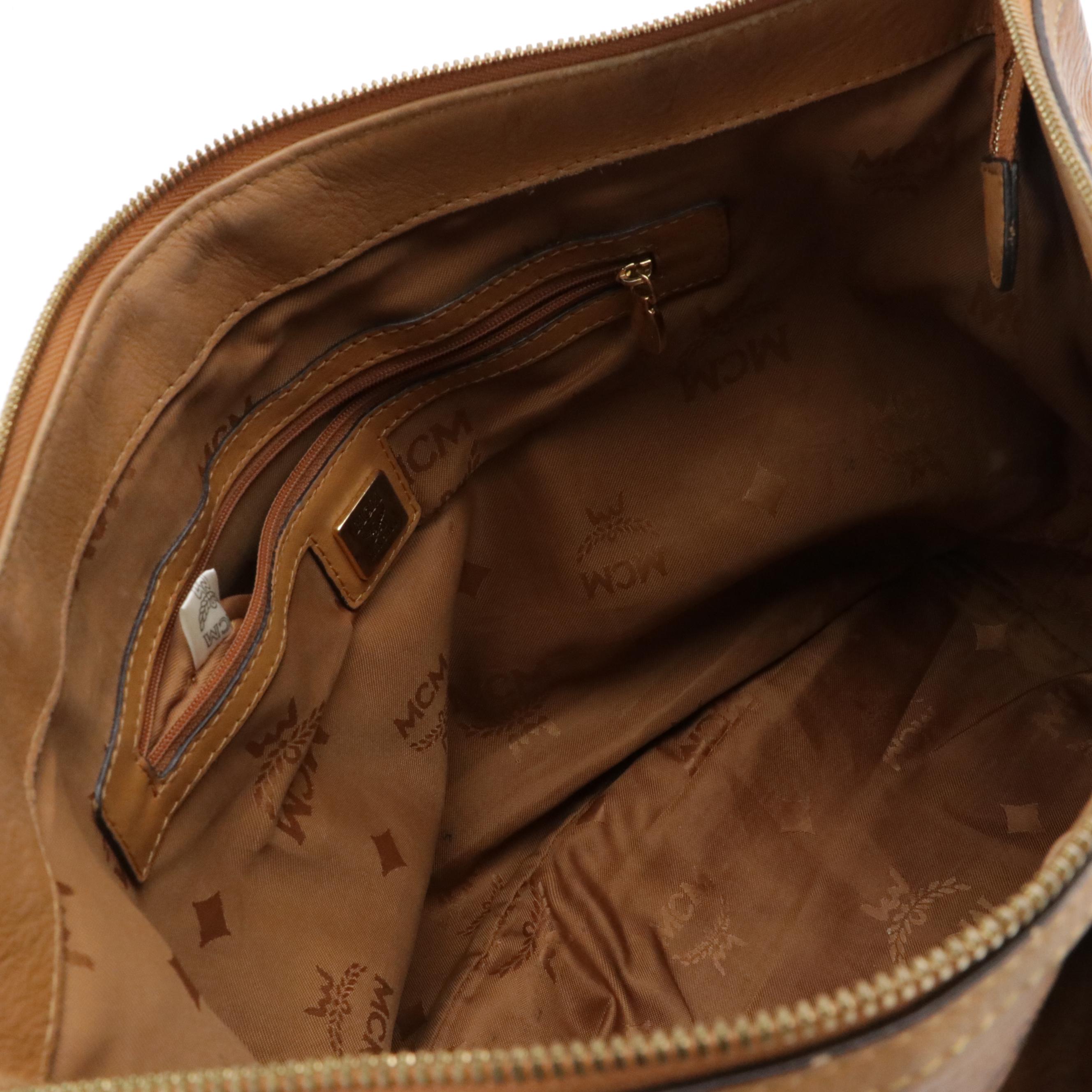 MCM Cognac Visetos Two-Way Shoulder Tote Bag with Detachable Strap