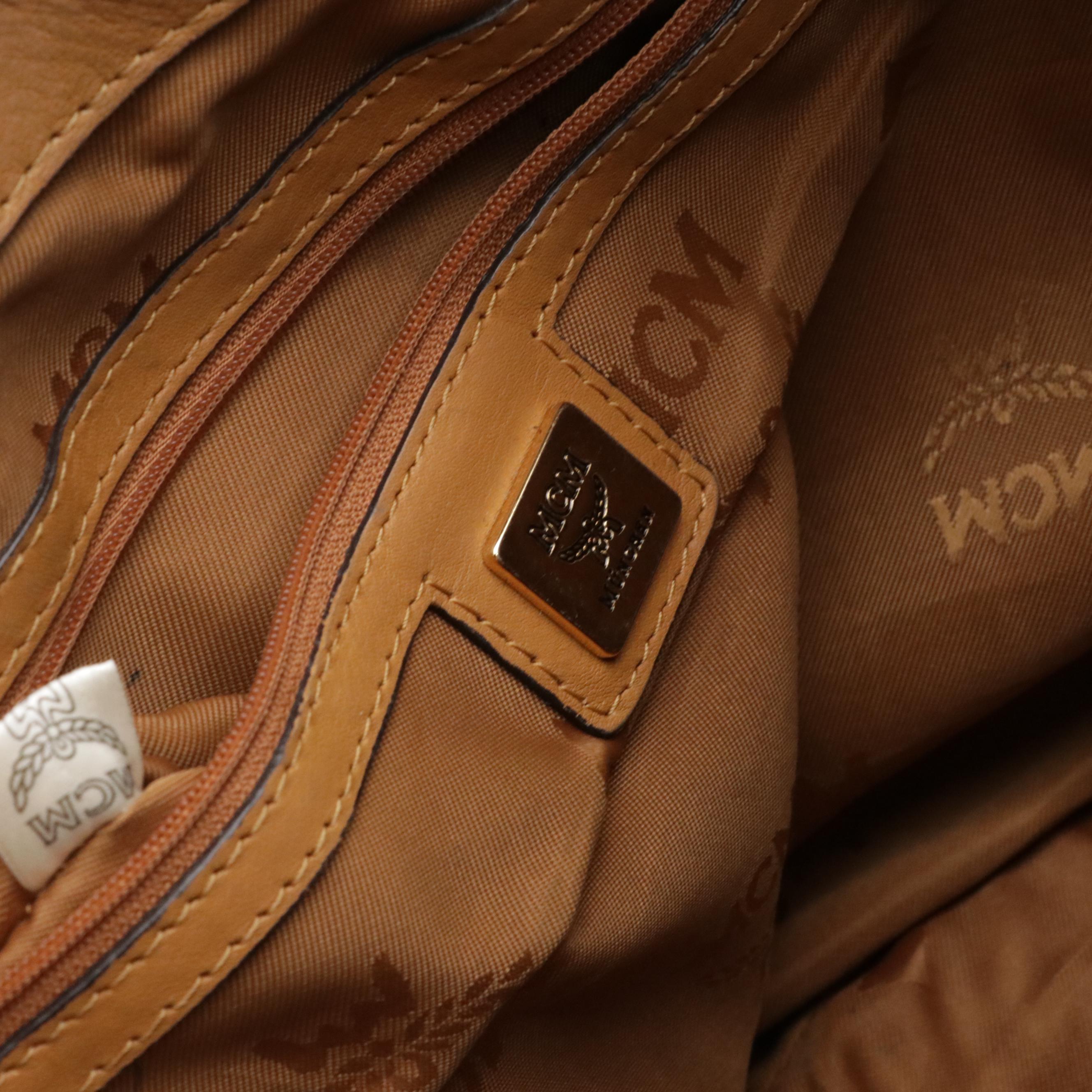 MCM Cognac Visetos Two-Way Shoulder Tote Bag with Detachable Strap