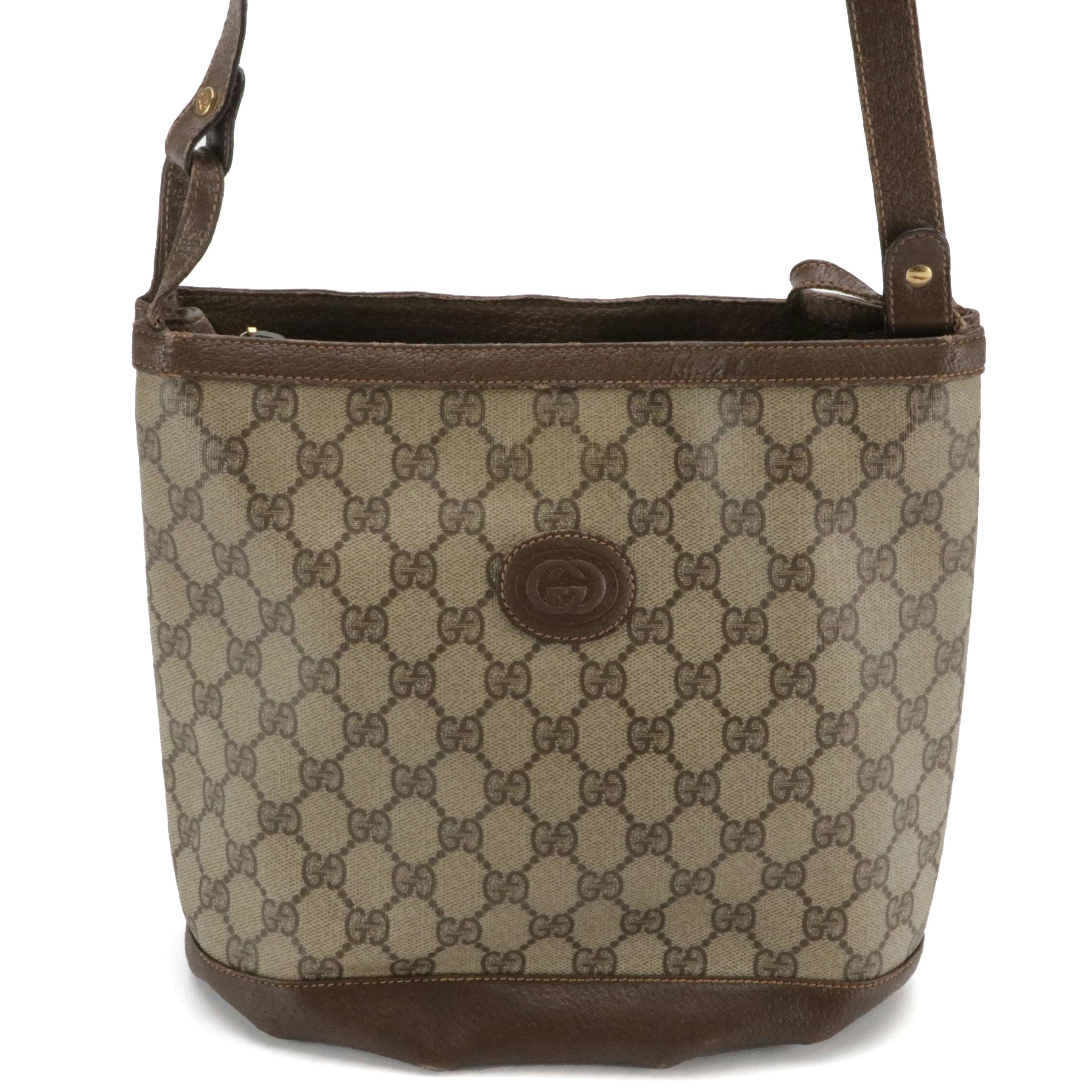 Gucci GG Supreme Canvas and Cinghiale Leather Shoulder Bag