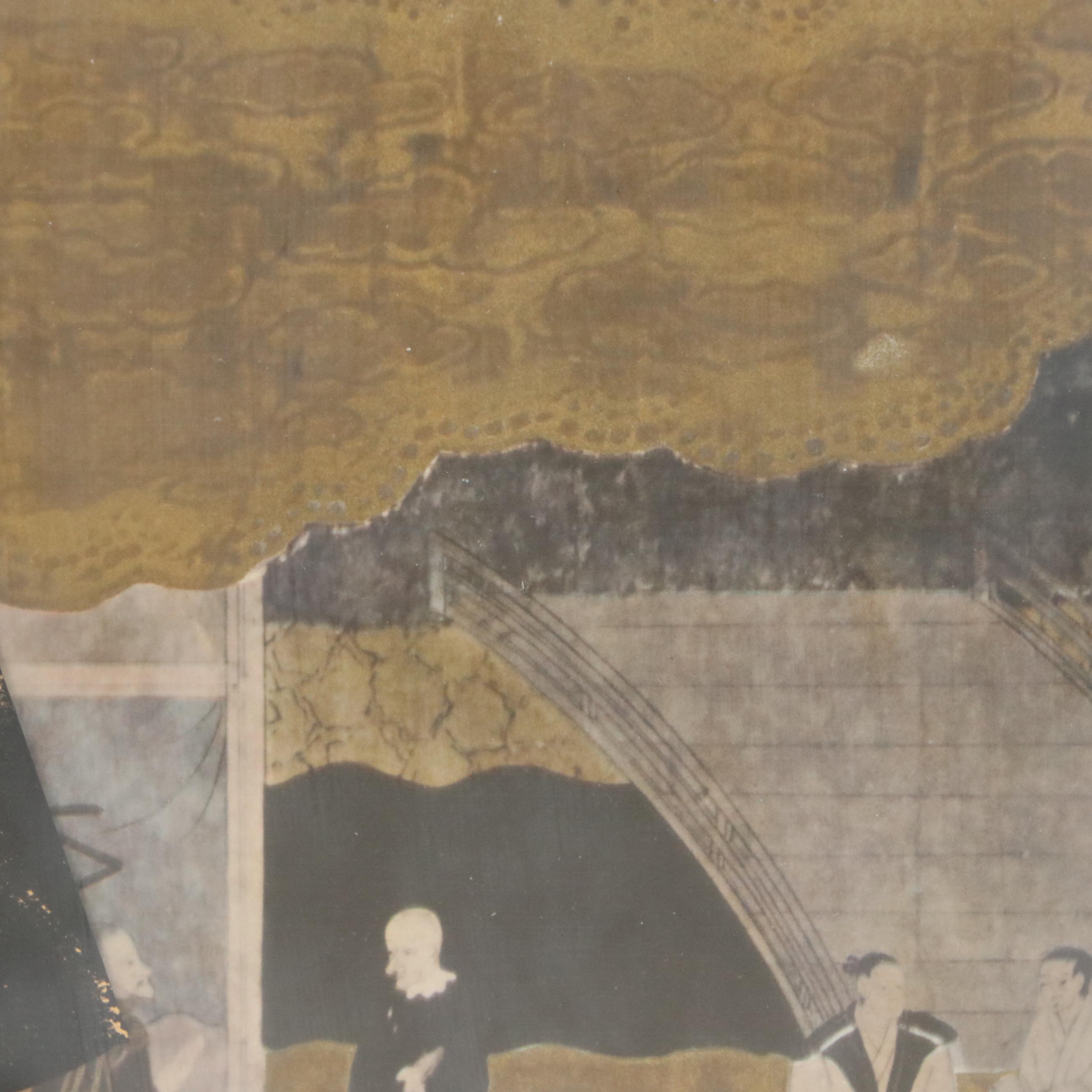 Japanese Collotype Panels After Painting "Arrival of a Portuguese Ship"