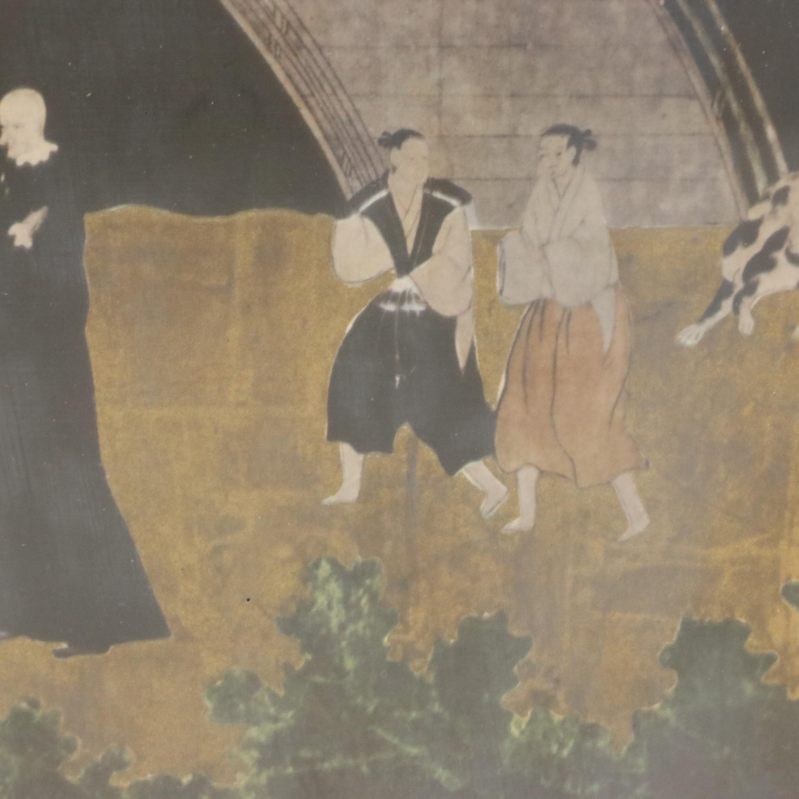 Japanese Collotype Panels After Painting "Arrival of a Portuguese Ship"