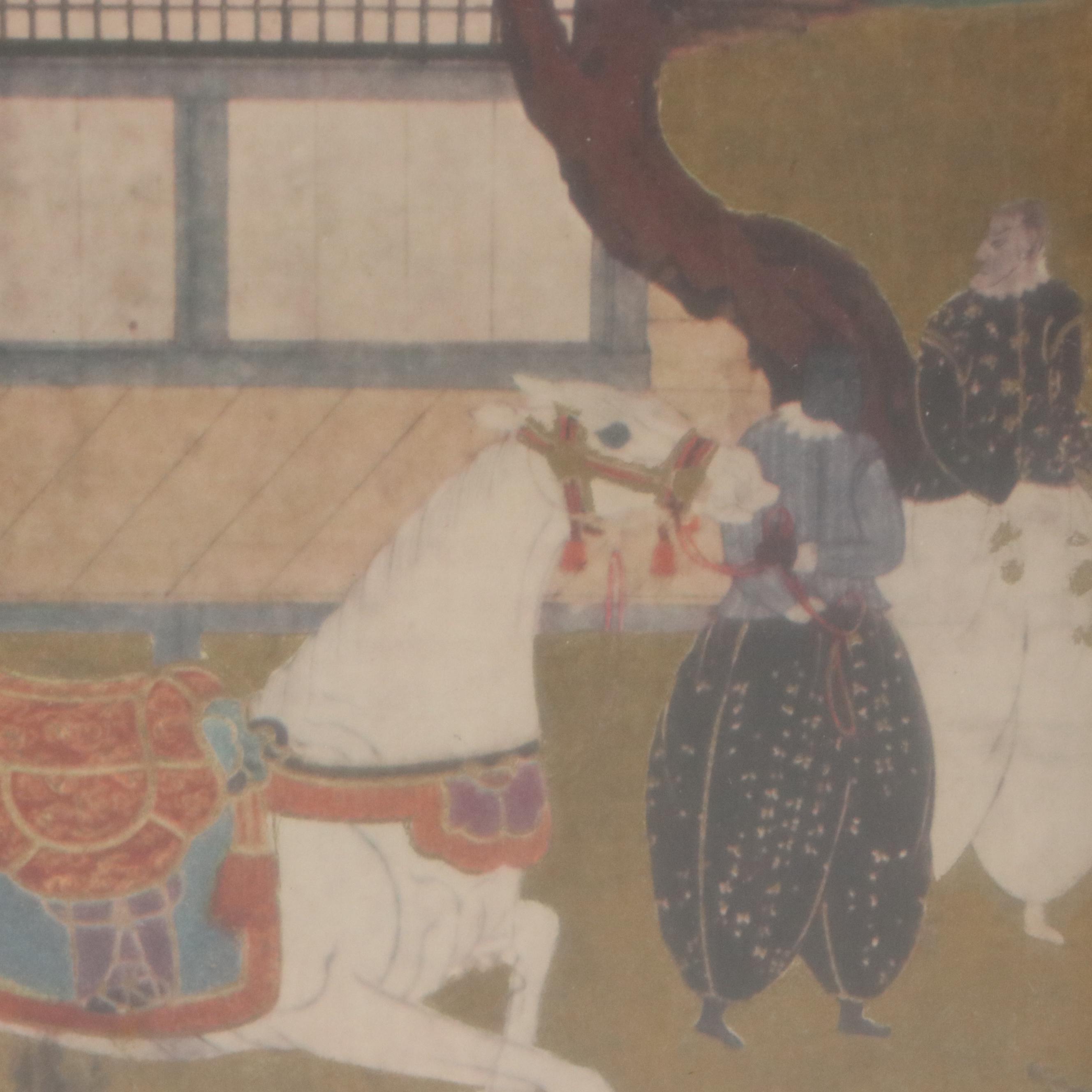 Japanese Collotype Panels After Painting "Arrival of a Portuguese Ship"