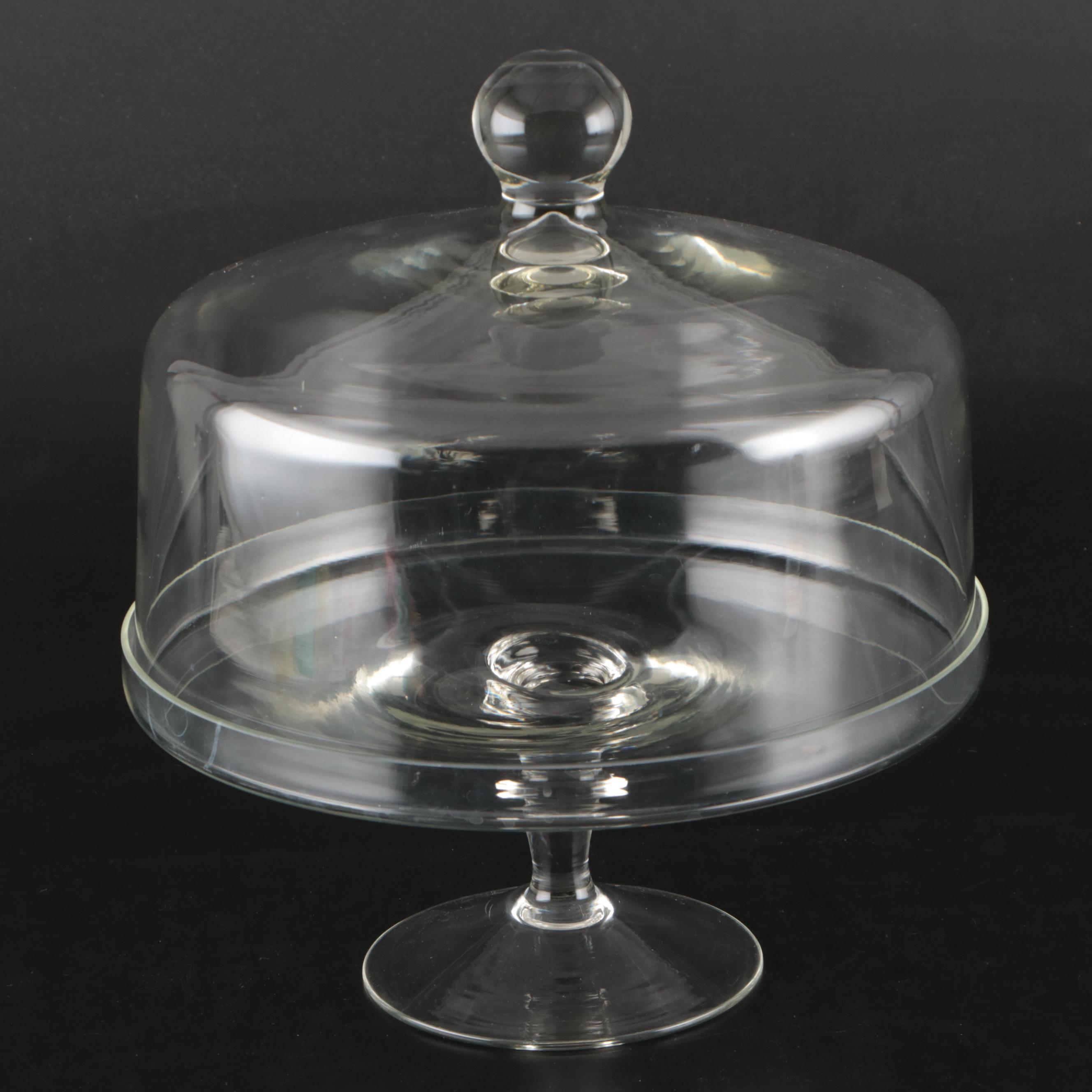 Glass Wheat Motif Serving Bowl with Domed Cake Plate