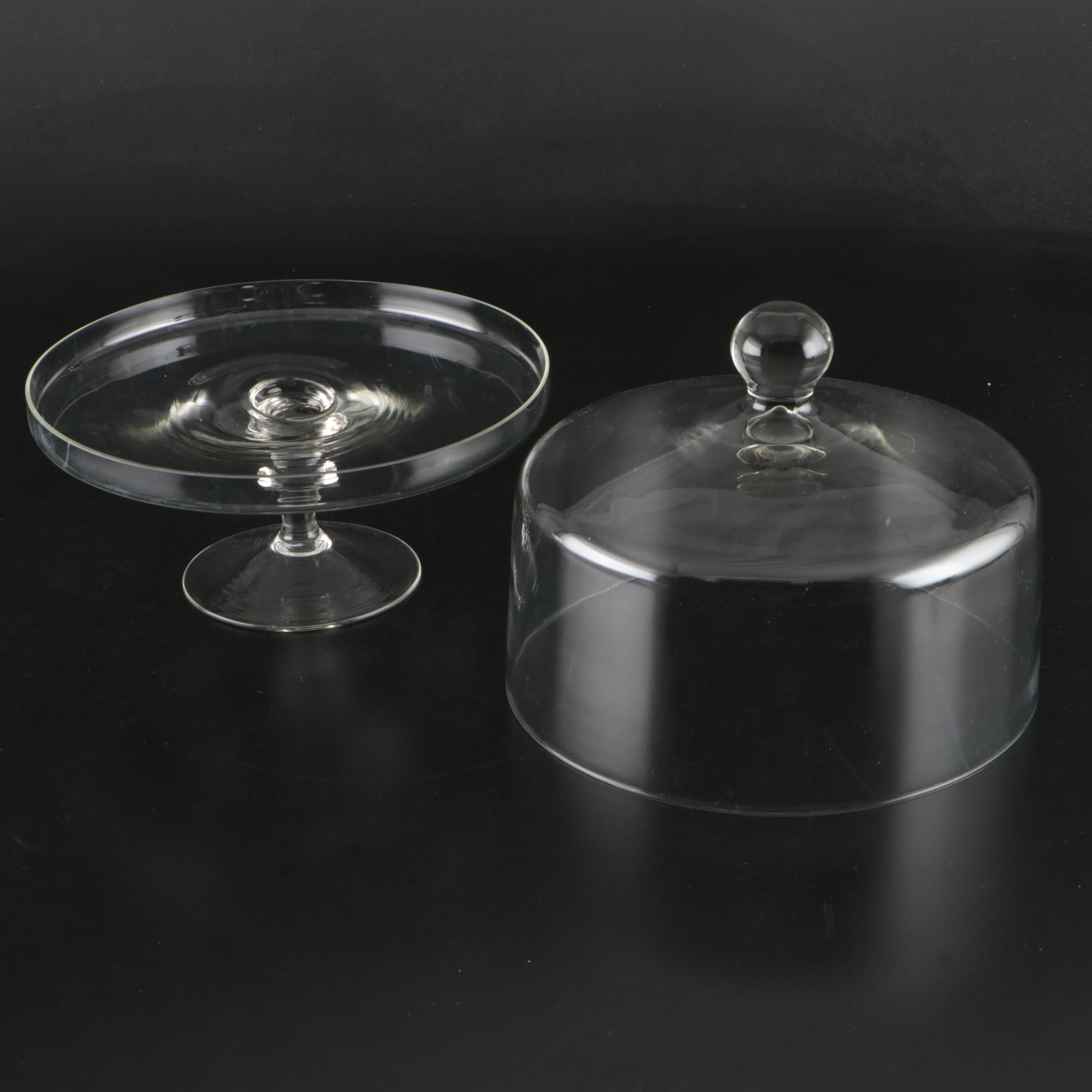 Glass Wheat Motif Serving Bowl with Domed Cake Plate