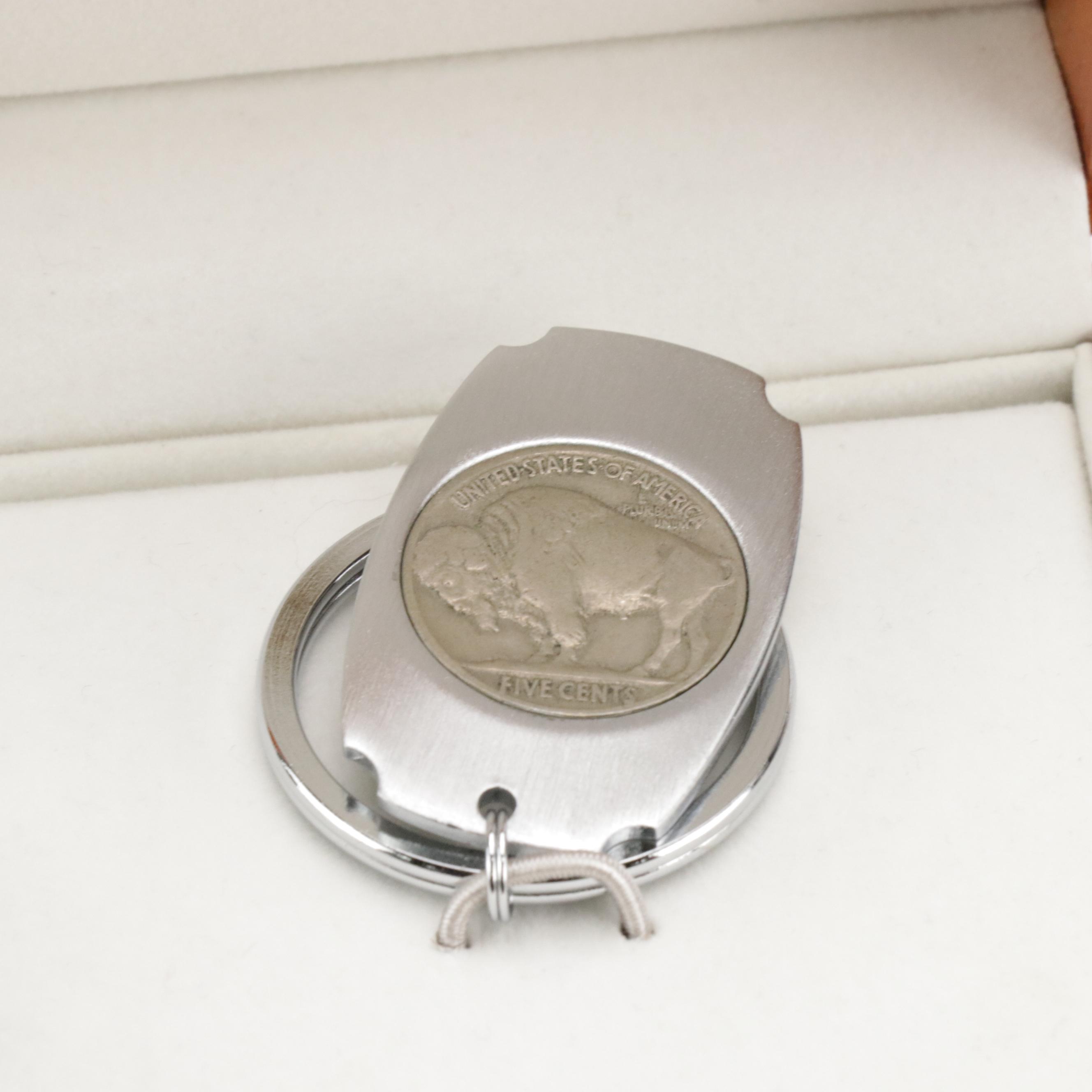 Colibri of London Buffalo Nickel 1929 Money Clip and 1937 Key Ring in Box