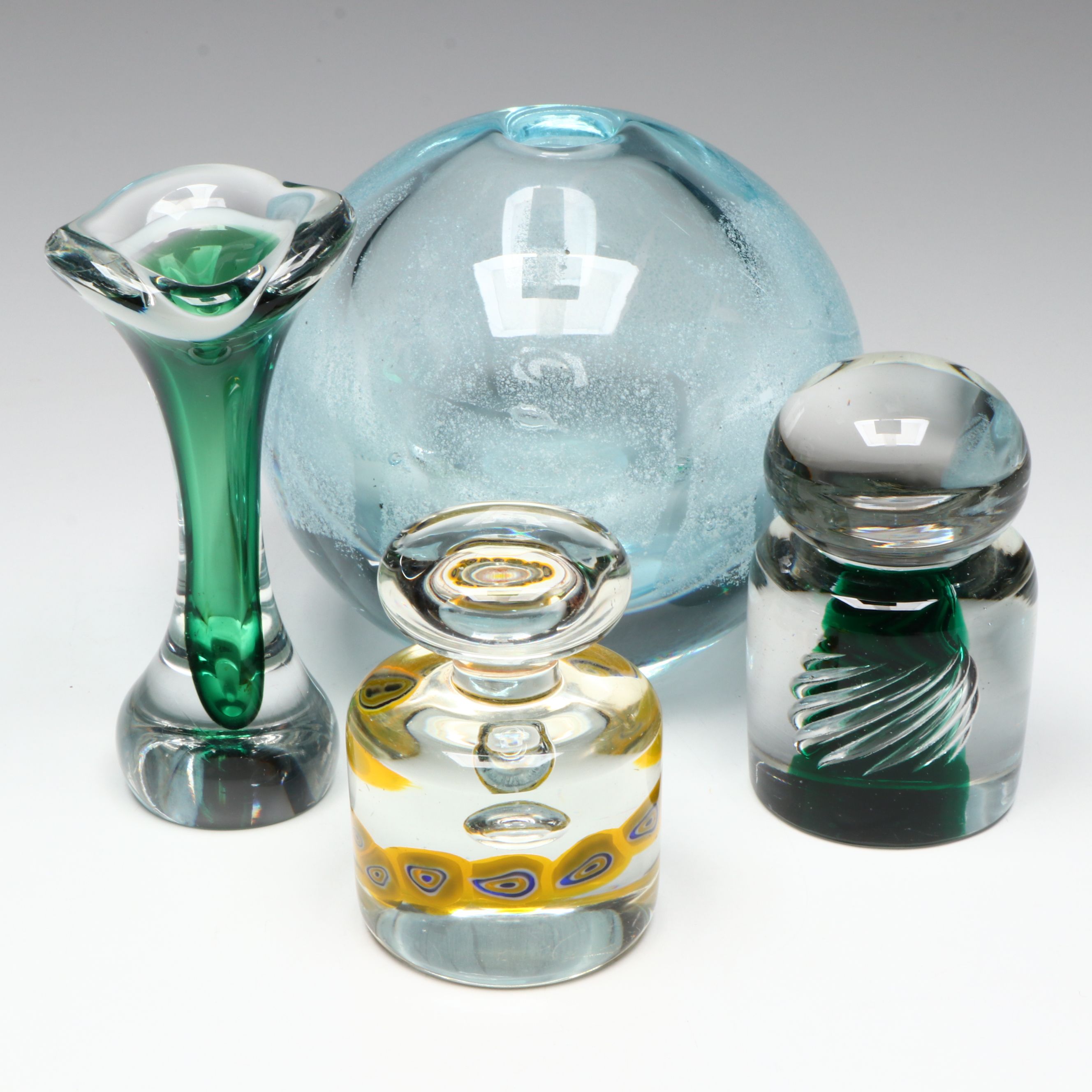 František Vízner Sphere and Flygsfors "Coquille" Swung Vase with More Art Glass