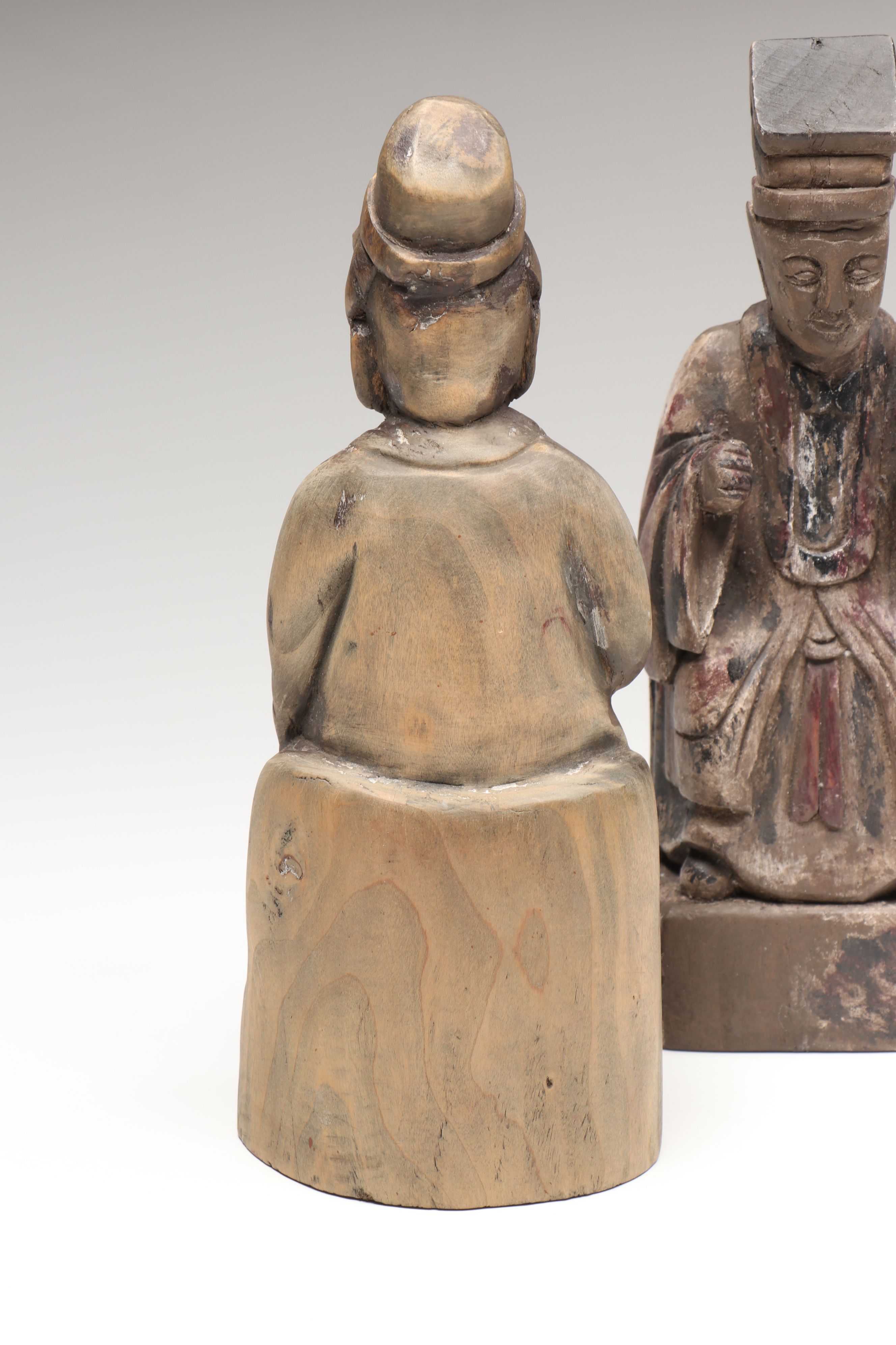 Qing Dynasty Carved Wood Figures