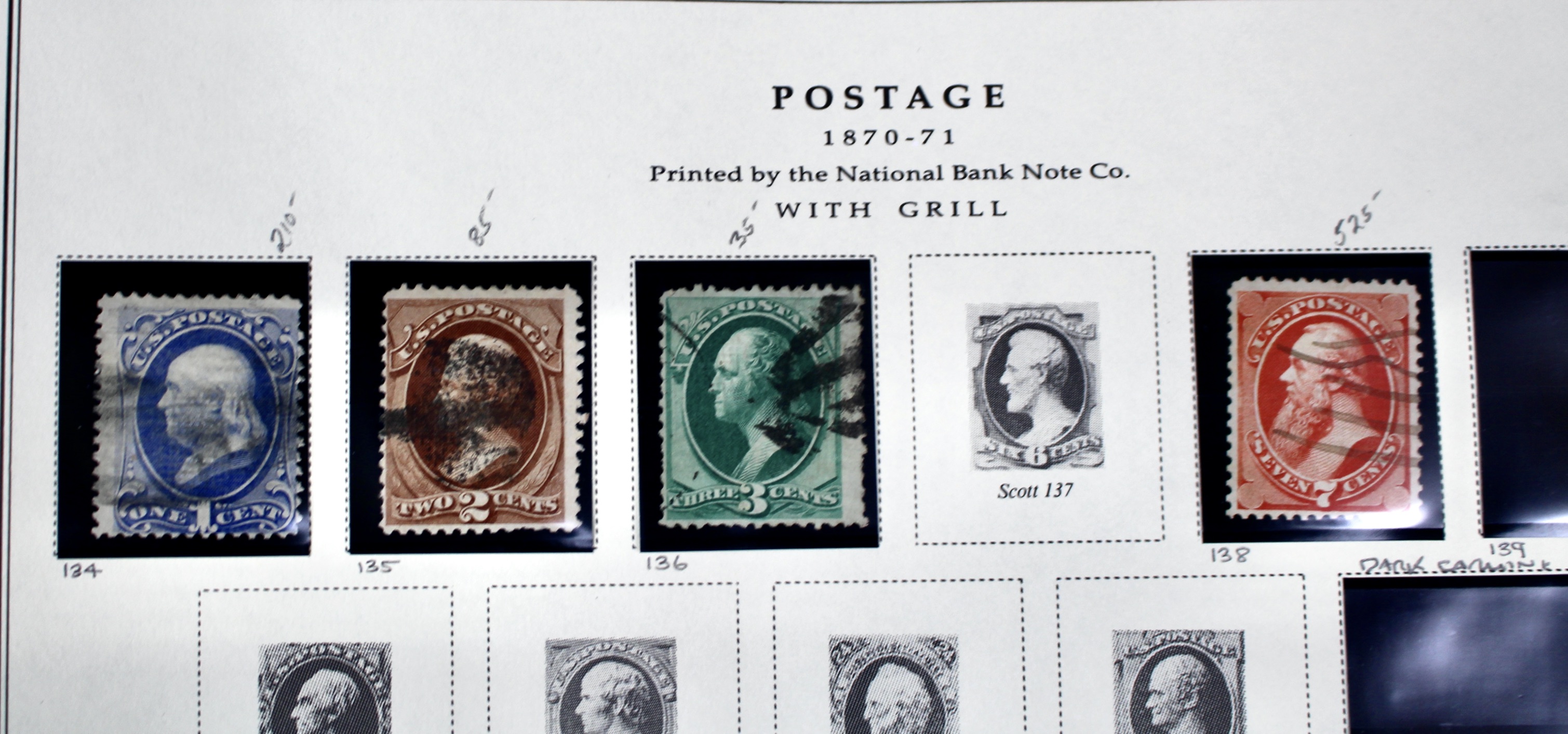 Twenty-One Early U.S. Postage Stamps, 1861 to 1871