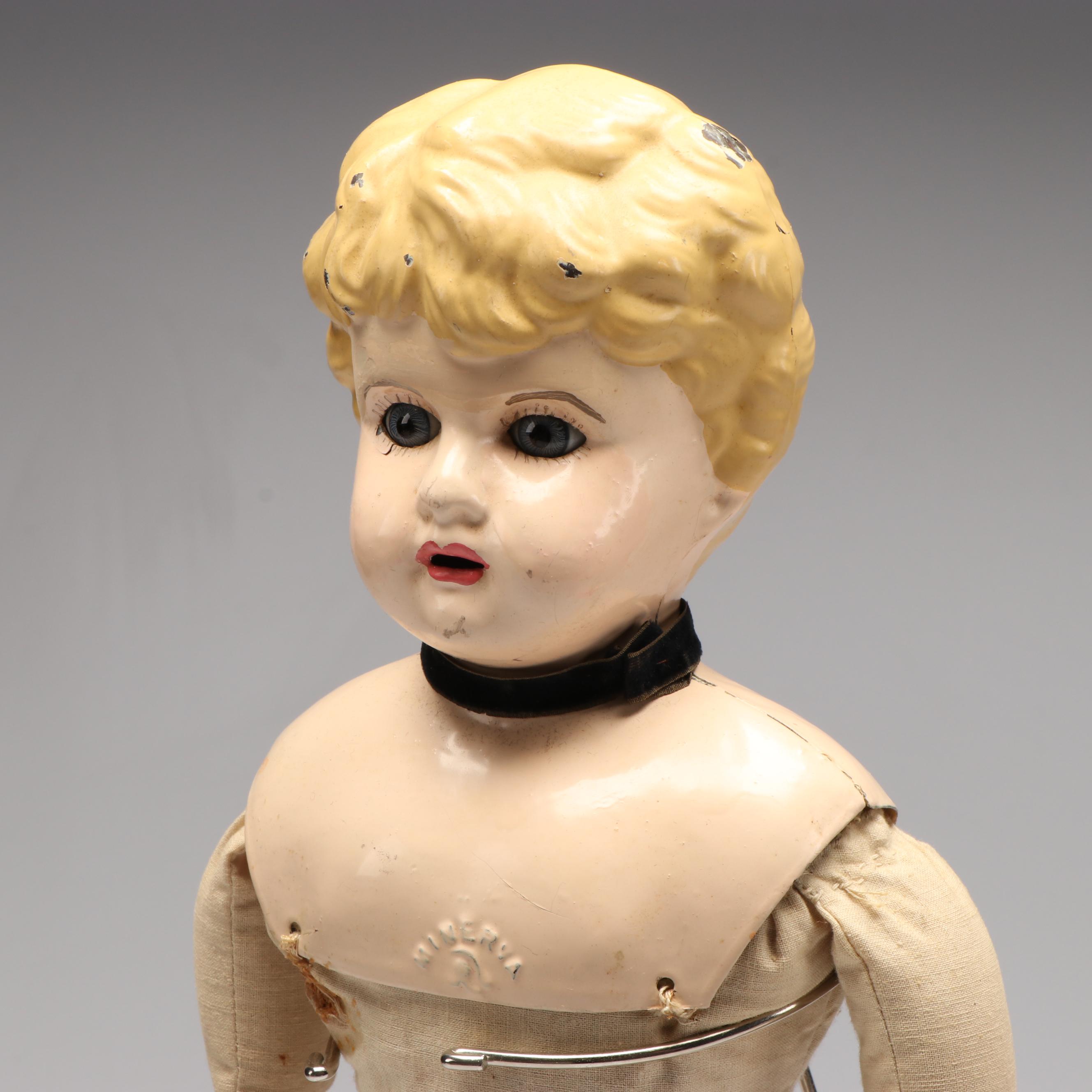 Minerva Painted Tin Doll with Cloth Body, Late 19th/ Early Century